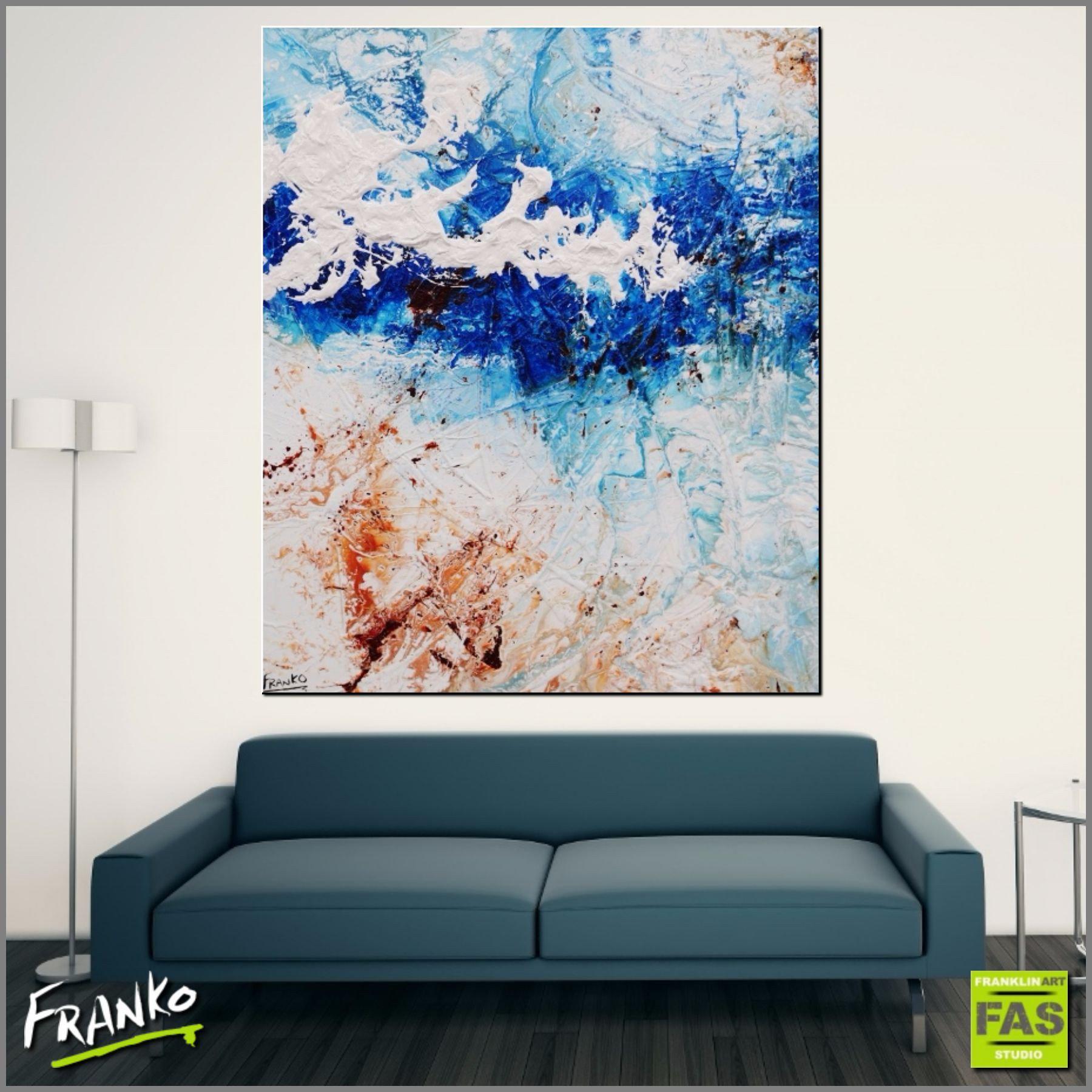 Abstract Blue Wall Art - Modern Home Decor for Living Room & Office - Inspirational Canvas Painting