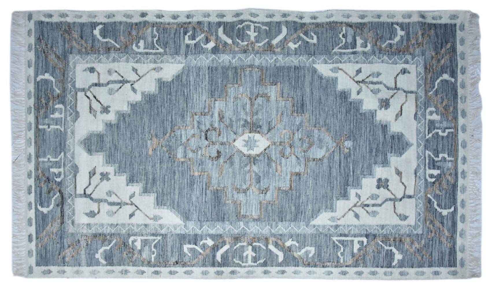 Handmade Timbergirl Kilim Blue Wool 8' x 10' Area Rug - Vintage Bohemian Style for Living Room, Bedroom & Home Decor