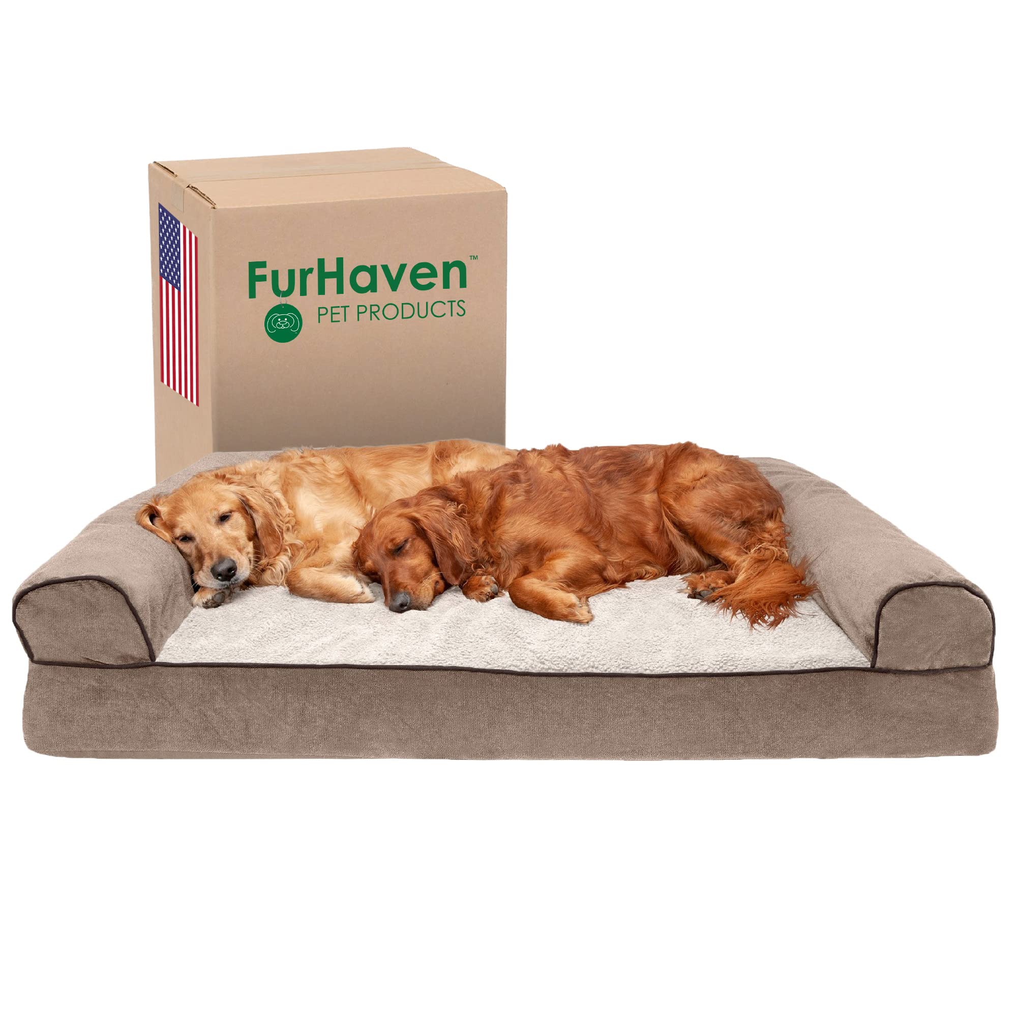 Furhaven Orthopedic Dog Bed for Large Dogs up to 125 lbs - Removable Bolsters & Washable Cover - Sherpa & Chenille Sofa Style - Cream Jumbo Plus/XXL - Perfect for Arthritis Relief & Comfortable Sleeping in Living Room or Bedroom