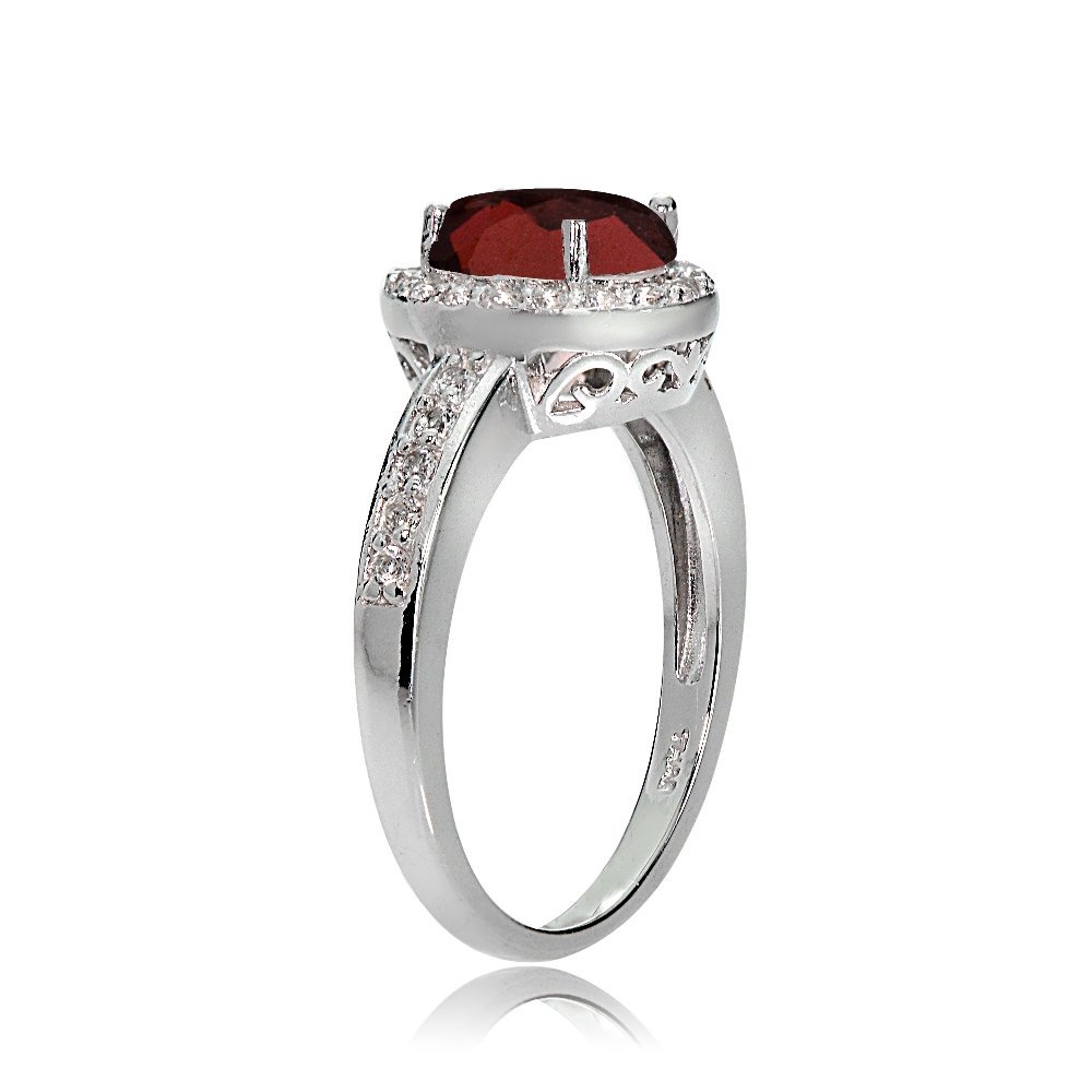 Sterling Silver Garnet & White Topaz Oval Halo Ring | Elegant Ice Gems Jewelry for Women | Perfect for Engagement, Wedding & Special Occasions