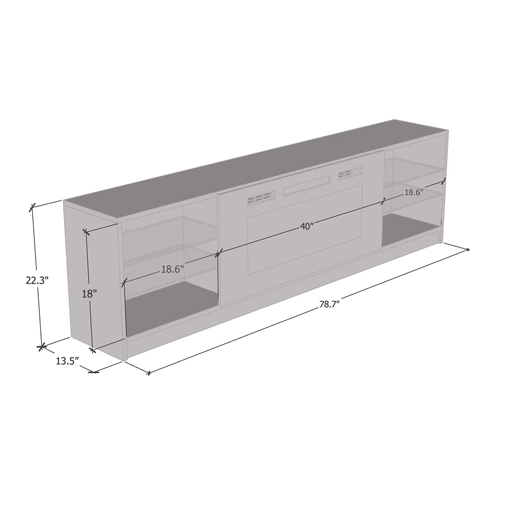 Modern High Gloss TV Stand with Electric Fireplace & LED Lights - 90