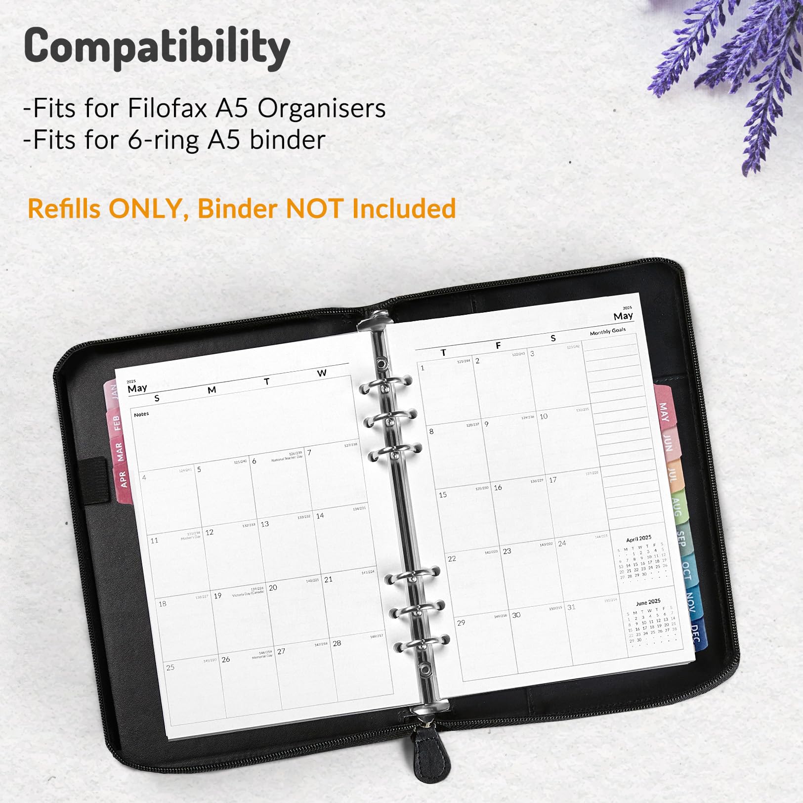 2025 Weekly & Monthly Planner Refills - 6-Hole Punched A5 Planner Inserts (Jan-Dec 2025) with Monthly Tabs - 5.5