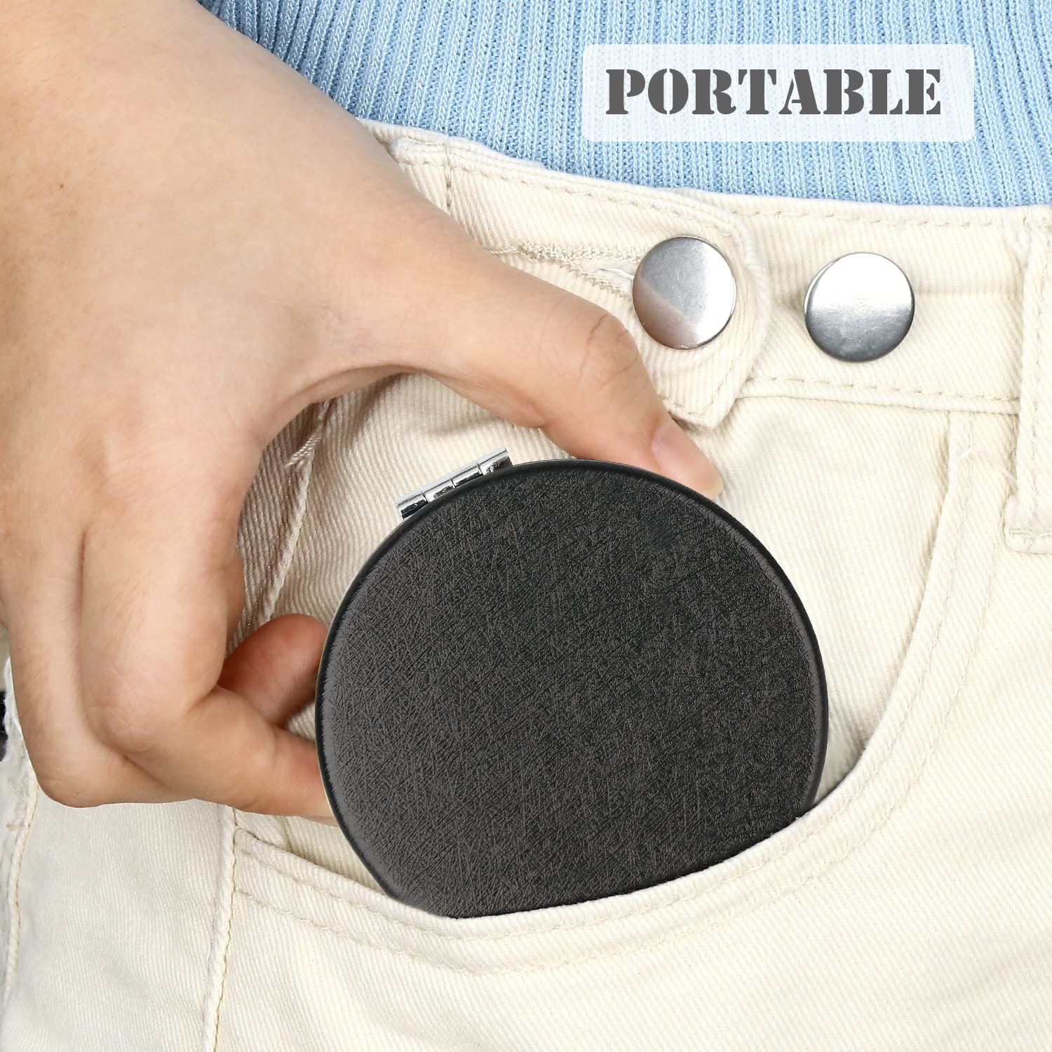 Compact Makeup Mirror for Women & Men - Portable Vanity Mirror with Tabletop Mount | Black Round Glass Mirror for Handbag, Purse & Travel | Perfect for Home, Office & On-The-Go Touch Ups