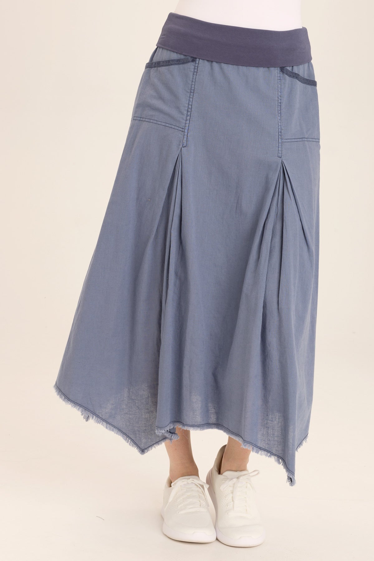 Boho Linen Maxi Skirt with Sharkbite Hem - Flowy Beach Skirt for Women, Summer Vacation & Music Festival Outfits