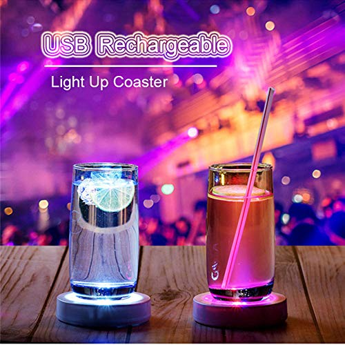 LAFEINA USB Rechargeable LED Drink Coasters - Glowing Cup Holders for Beer, Wine & Beverages - Party, Wedding & Bar Accessories - Black (1 Pack) - Perfect for Home Entertaining & Nightclubs