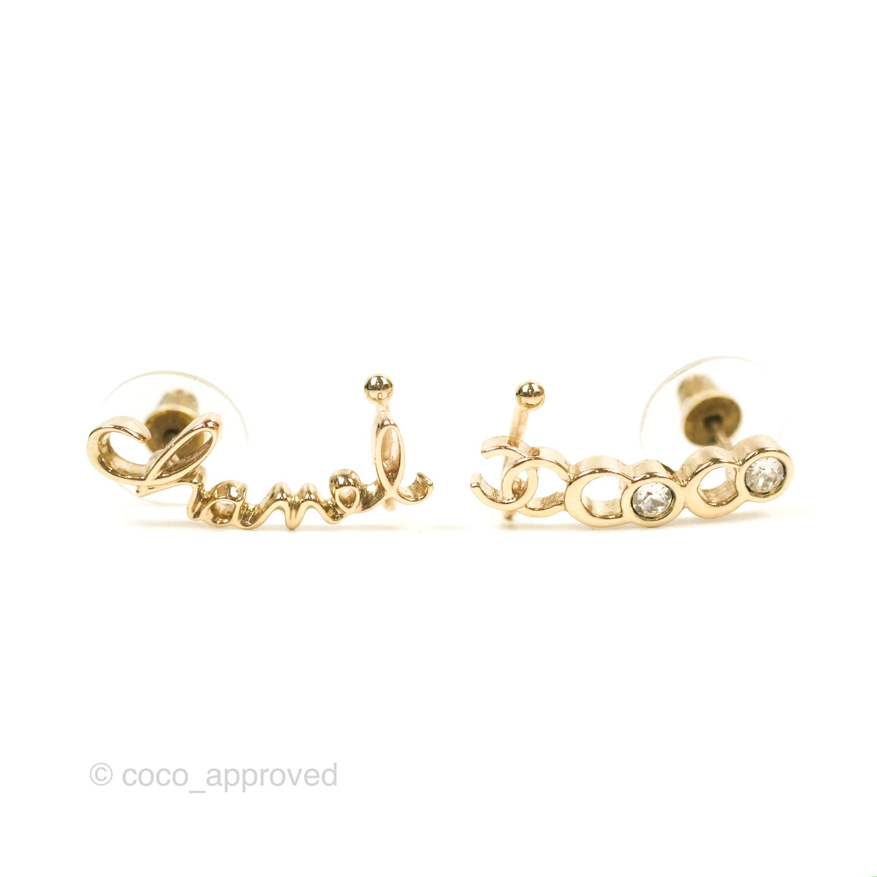 Chanel CC Coco Crystal Earrings & Ear Cuff Set - Gold Tone Fashion Jewelry for Women | Perfect for Parties, Weddings & Special Occasions