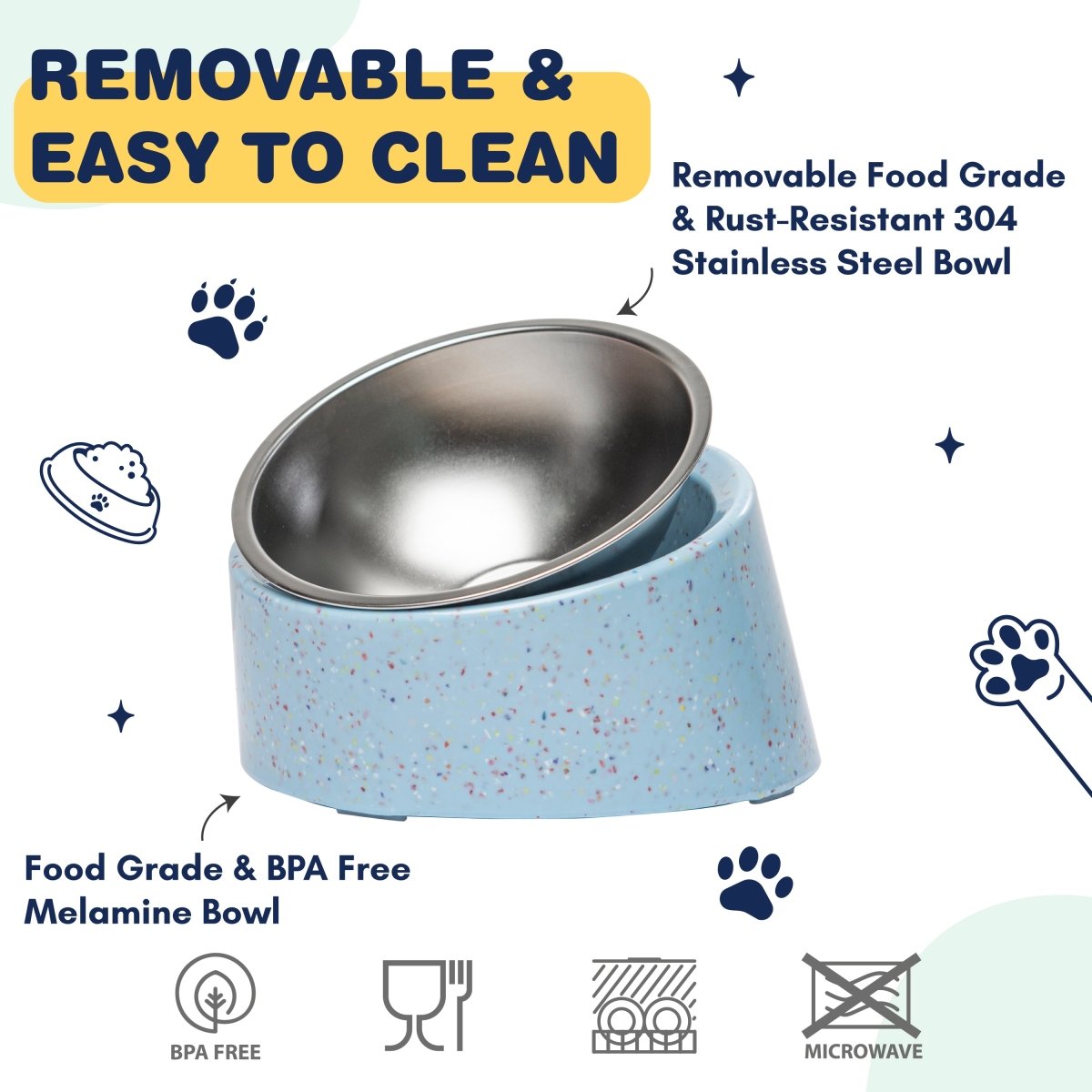 Bzyoo 16oz Tilted Dog Bowl for Small Dogs & Cats - Non-Slip Slow Feeder, Ergonomic Design for Better Digestion, Perfect for Puppies & Kittens - Blue (Ideal for Home, Travel & Vet Visits)