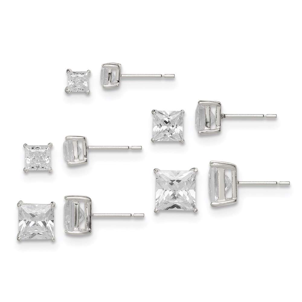 925 Sterling Silver Polished White Cubic Zirconia Post Earrings Set - Hypoallergenic Stud Earrings for Women, Perfect for Everyday Wear, Parties & Gifts