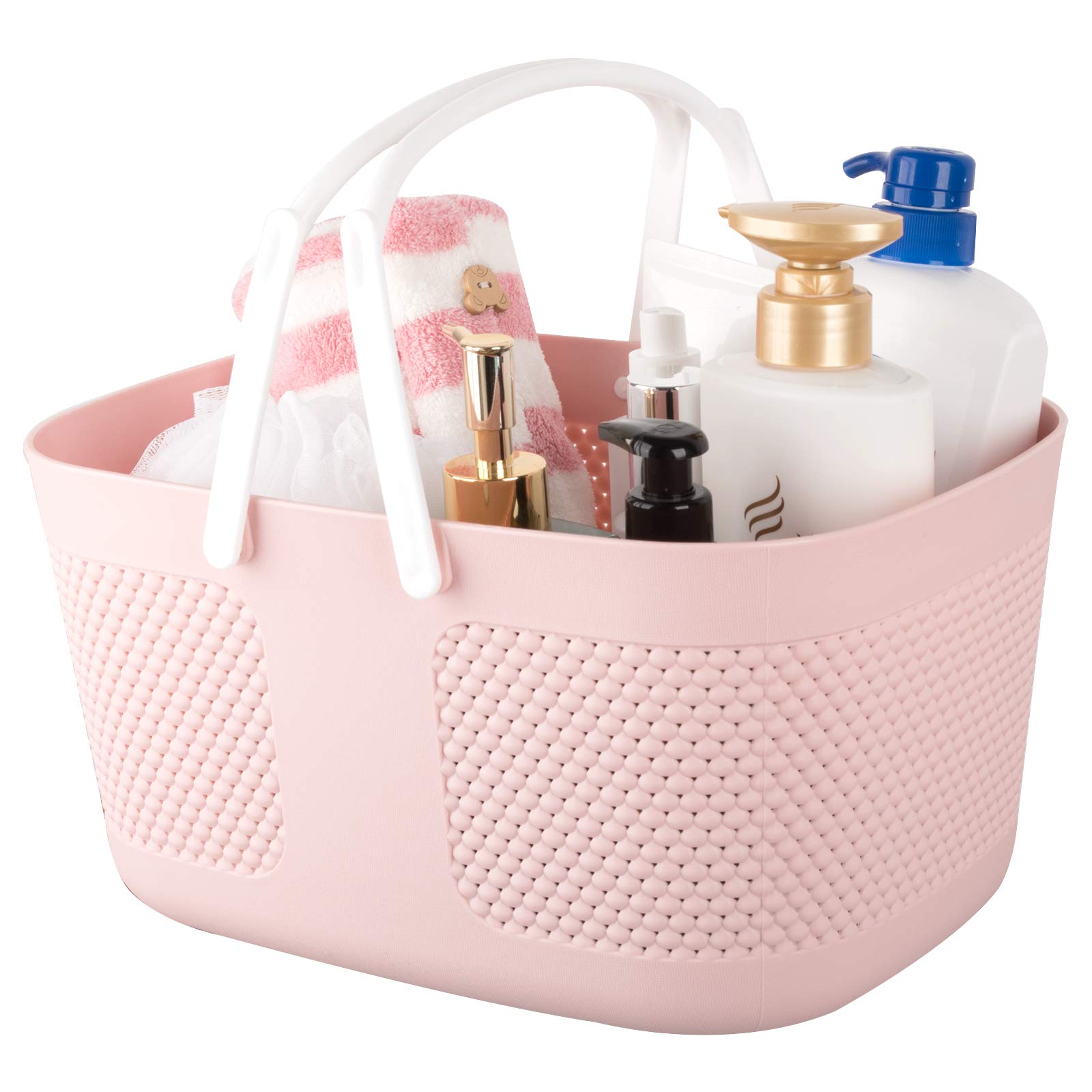 **Large Plastic Shower Caddy Basket with Handles - Portable Bathroom Organizer for College Dorm, Camping & Gym - Drainage Toiletry Storage Bin for Shower Essentials (Pink)** - Perfect for Travel, Home & Outdoor Use