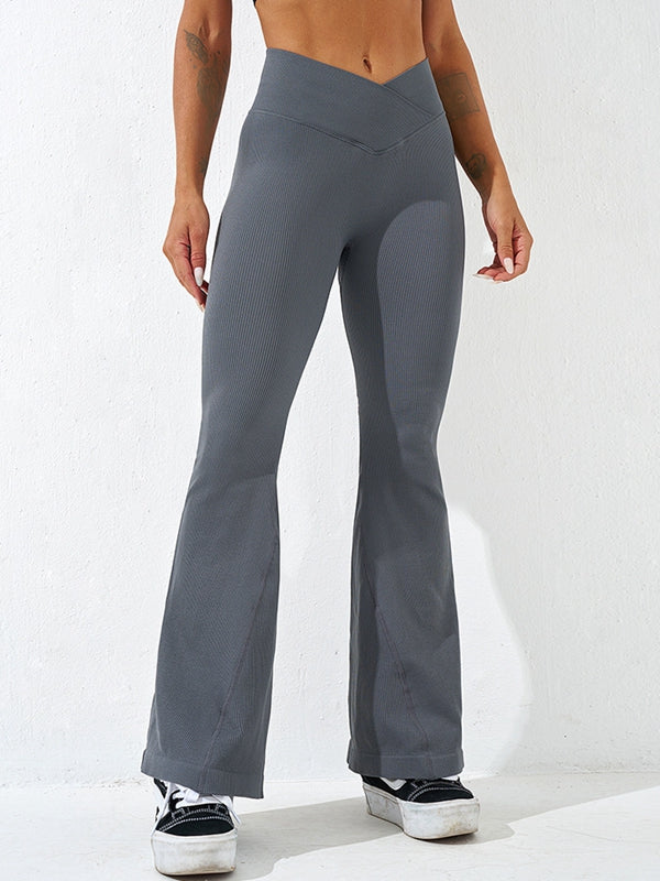 ZASUWA Women's V-Shape Waist Ribbed Flare Scrunch Butt Lifting Leggings - Perfect for Yoga, Workout & Casual Wear