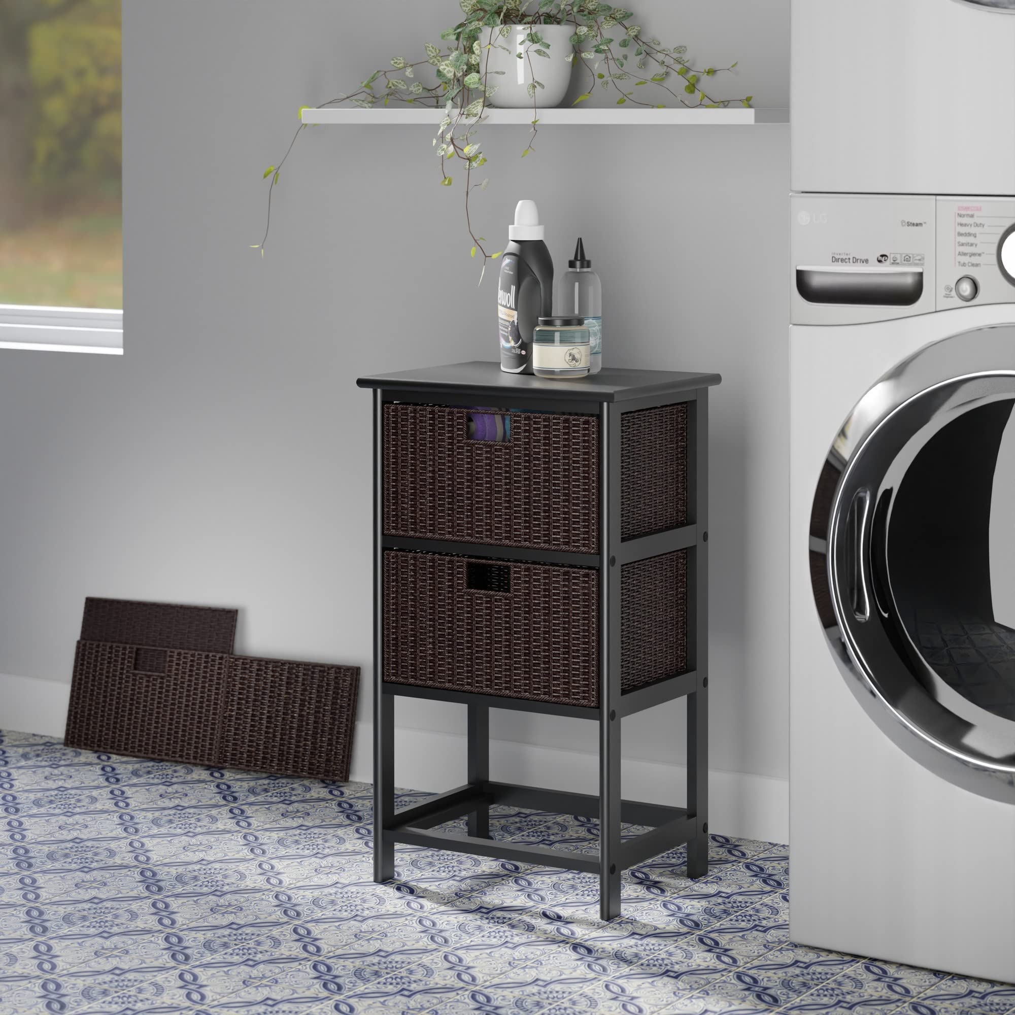 Winsome Omaha 3-Tier Storage Rack with Baskets - Black | Space-Saving Organizer for Bedroom, Bathroom, Kitchen & Office