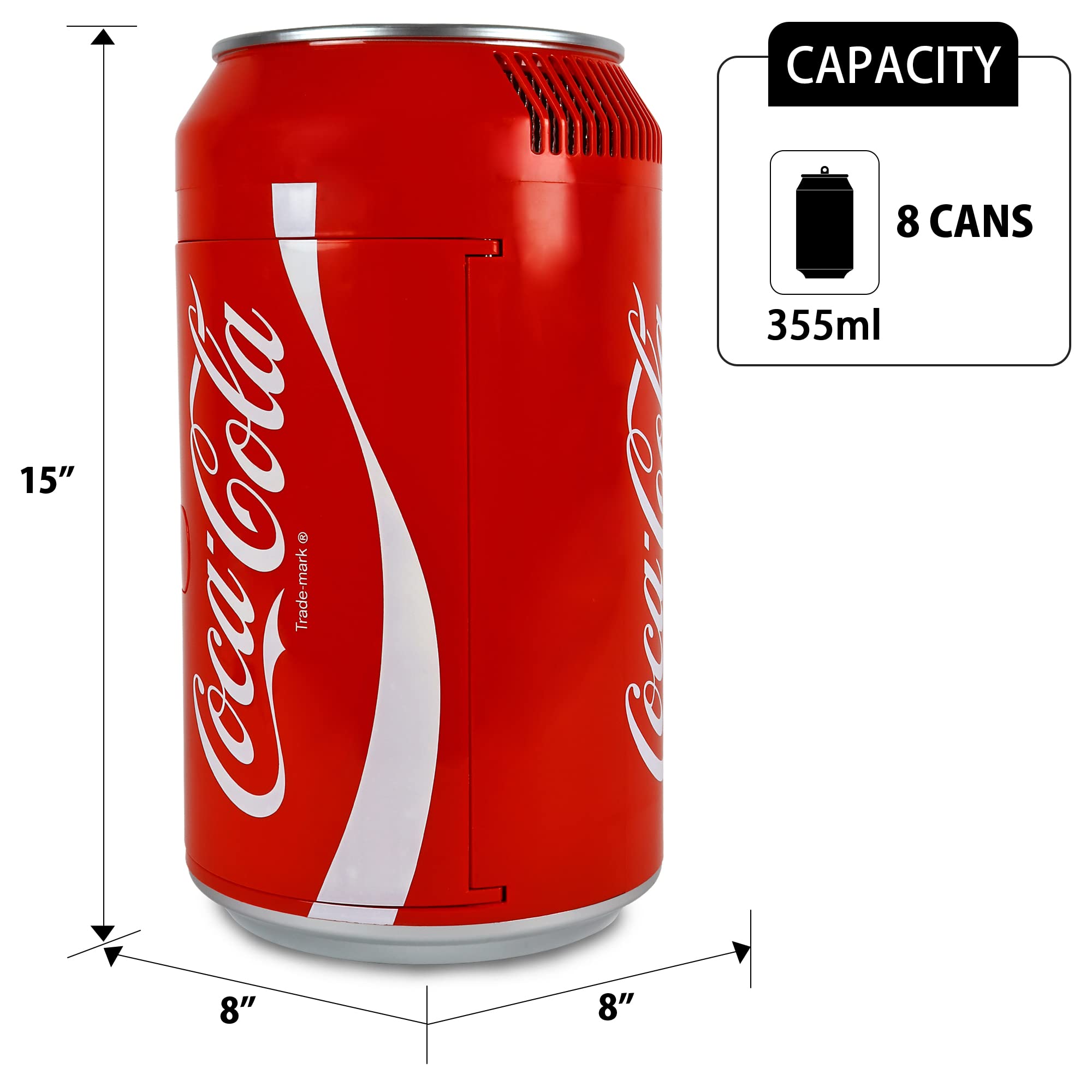 Koolatron Coca-Cola Portable 8 Can Mini Fridge - 5.4L/5.7Qt Thermoelectric Cooler for Home, Office, Car & Travel - Keeps Beer, Beverages, Snacks, Skincare & Medication Fresh - 12V DC/110V AC Power - Perfect for Road Trips, Camping & Dorm Rooms (Red CC06)
