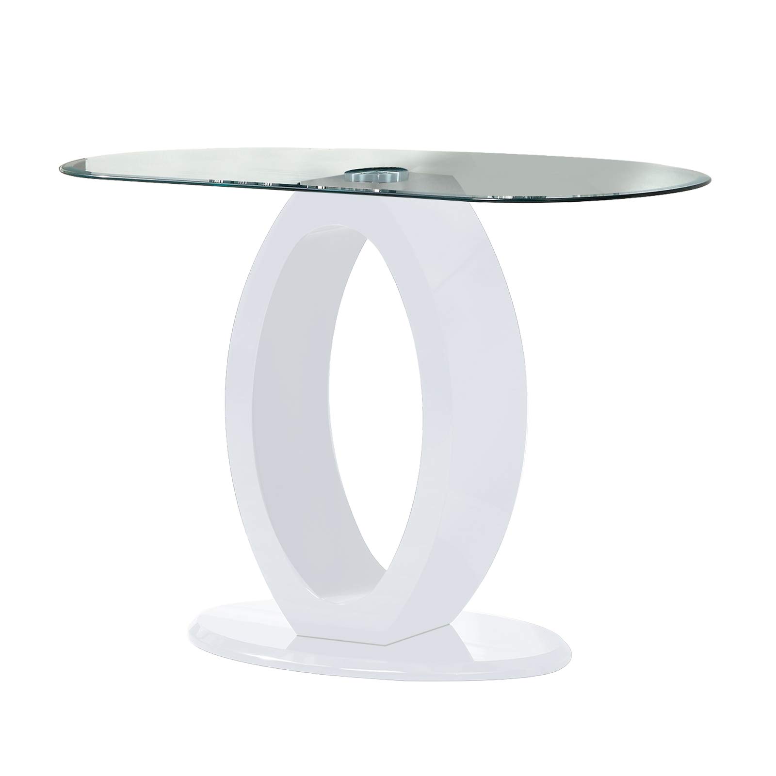 Benjara Contemporary White Tempered Glass Sofa Table with O-Shape Base - Perfect for Living Room, Lounge & Modern Home Decor