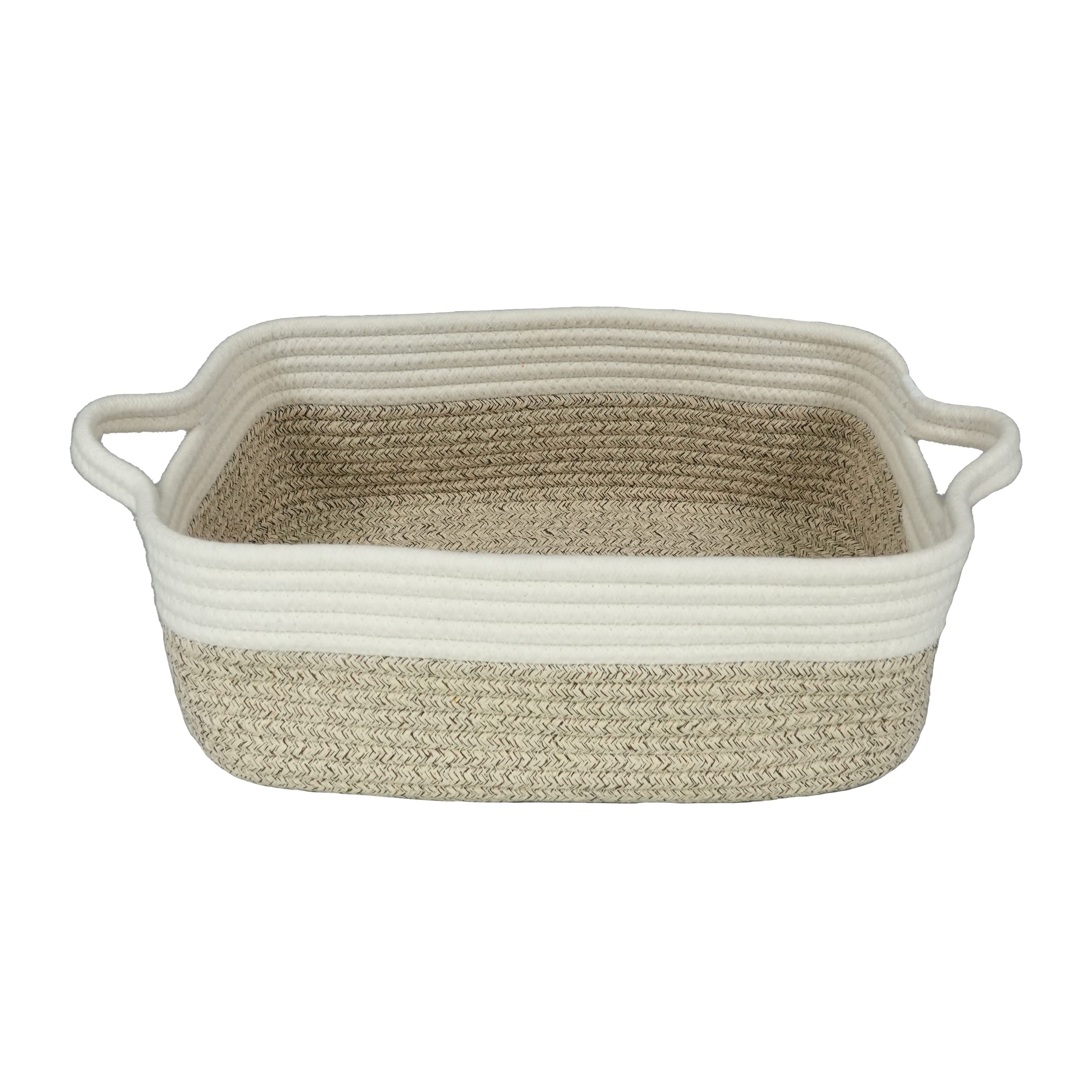 XUANGUO Woven Cotton Rope Storage Basket with Handles - Organizer for Shelves, Closet, Nursery | Pet Toy Basket for Cats & Dogs | Decorative Rectangle Bin for Home Organization | Perfect Gift Basket for Baby Shower & Housewarming