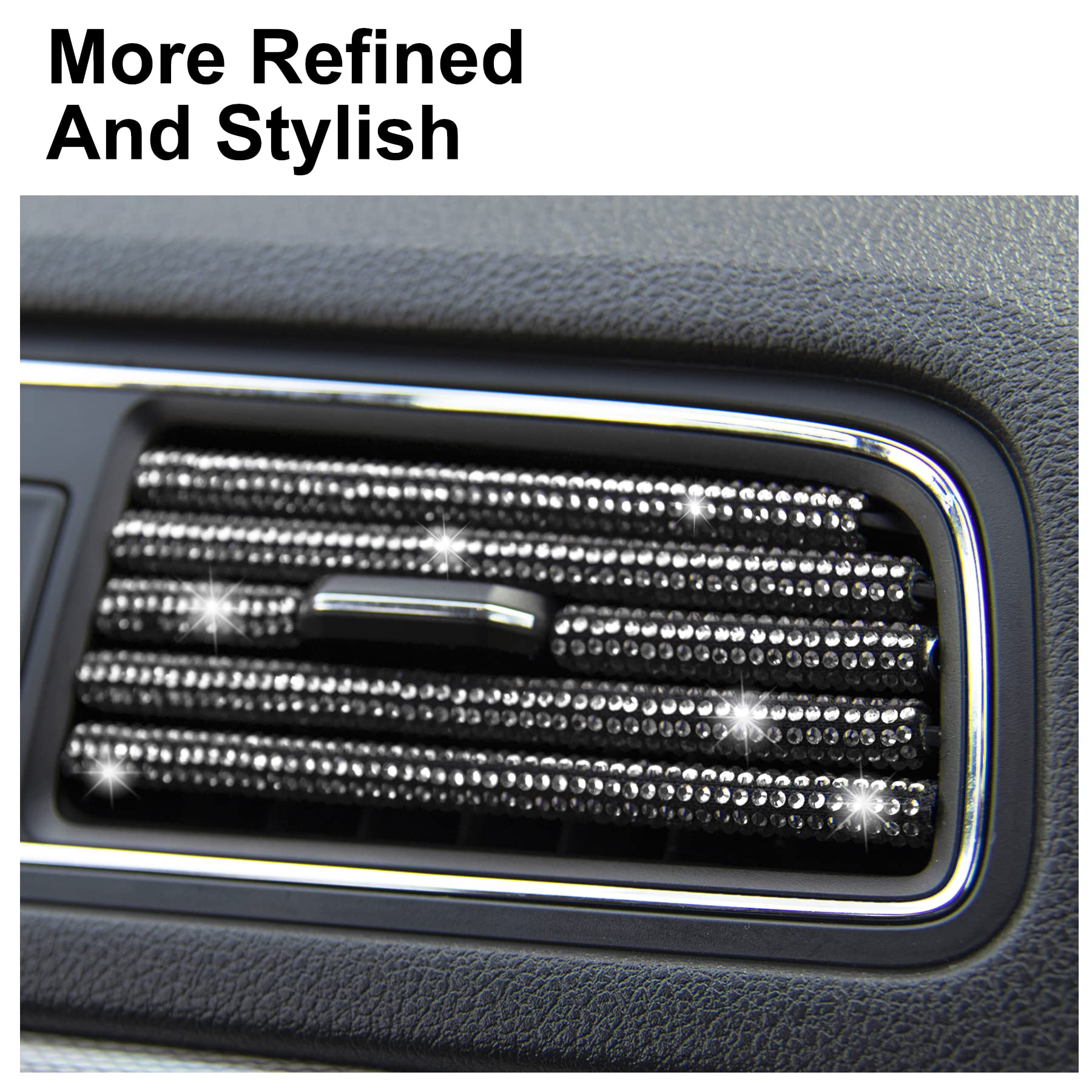SINGARO 10-Piece Shiny Rhinestone Car AC Vent Decor - Stainless Steel & PVC Air Outlet Bling Strips (White) - Perfect for Car Interior Customization & Stylish Vehicle Upgrades