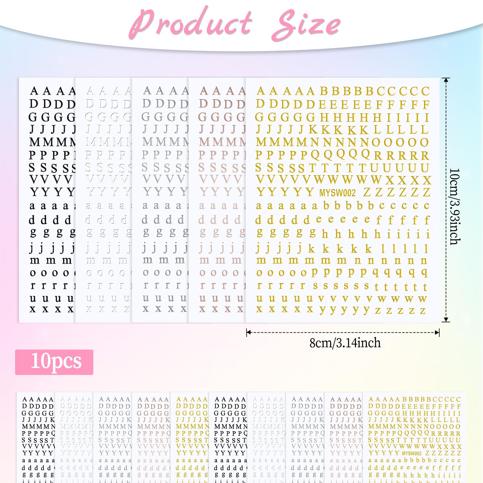 10 Sheets Self-Adhesive Letter Nail Art Stickers - Glitter English Alphabet Nail Decals for DIY Manicure (5 Colors) | Perfect for Parties, Weddings, Holidays & Everyday Nail Art Designs