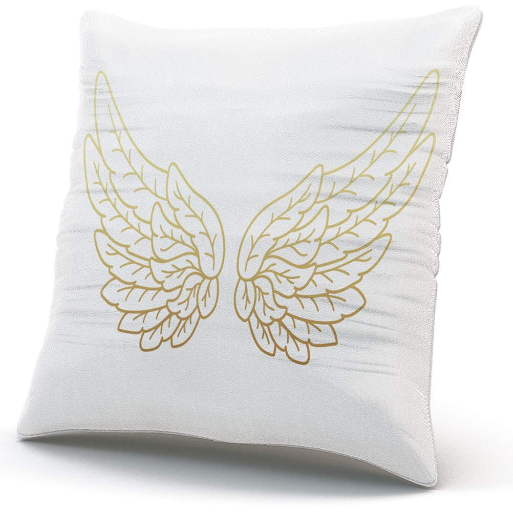 Golden Angel Wings Decorative Pillow Covers 18x18 Inch - Double Sided Square Throw Pillow Cases for Bedroom, Living Room & Home Decor