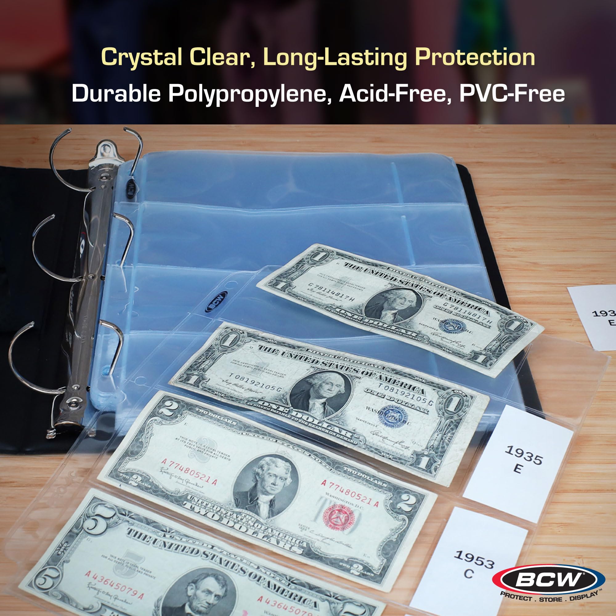 BCW Pro 4-Pocket Currency Sleeves - 100 Count for 6.5