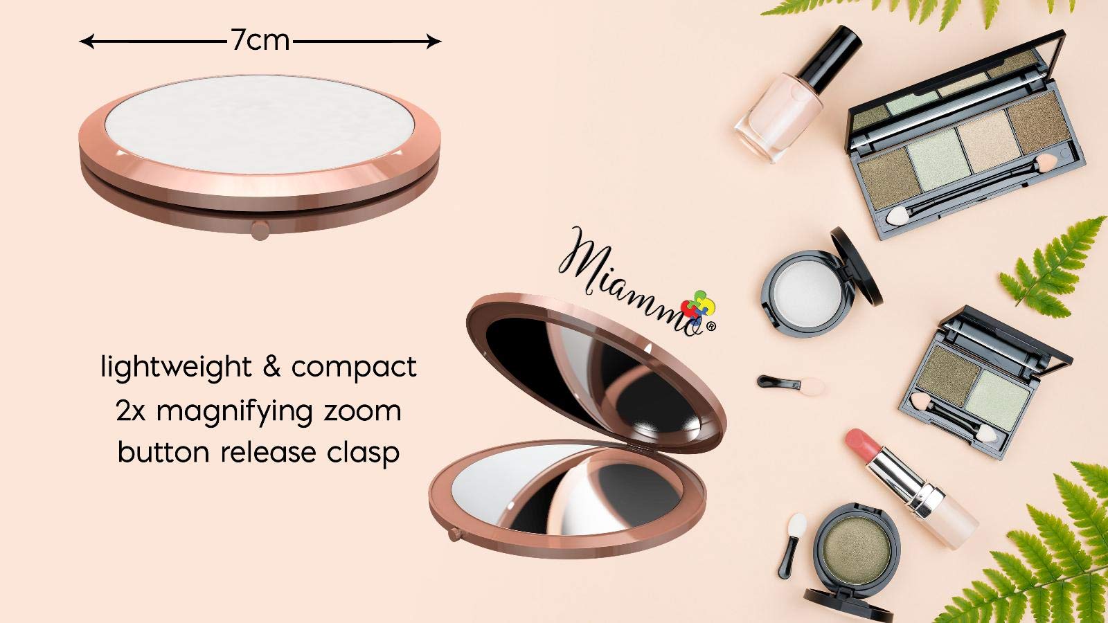 Compact Travel Mirror - Rose Gold Round Pocket Mirror for Exploring