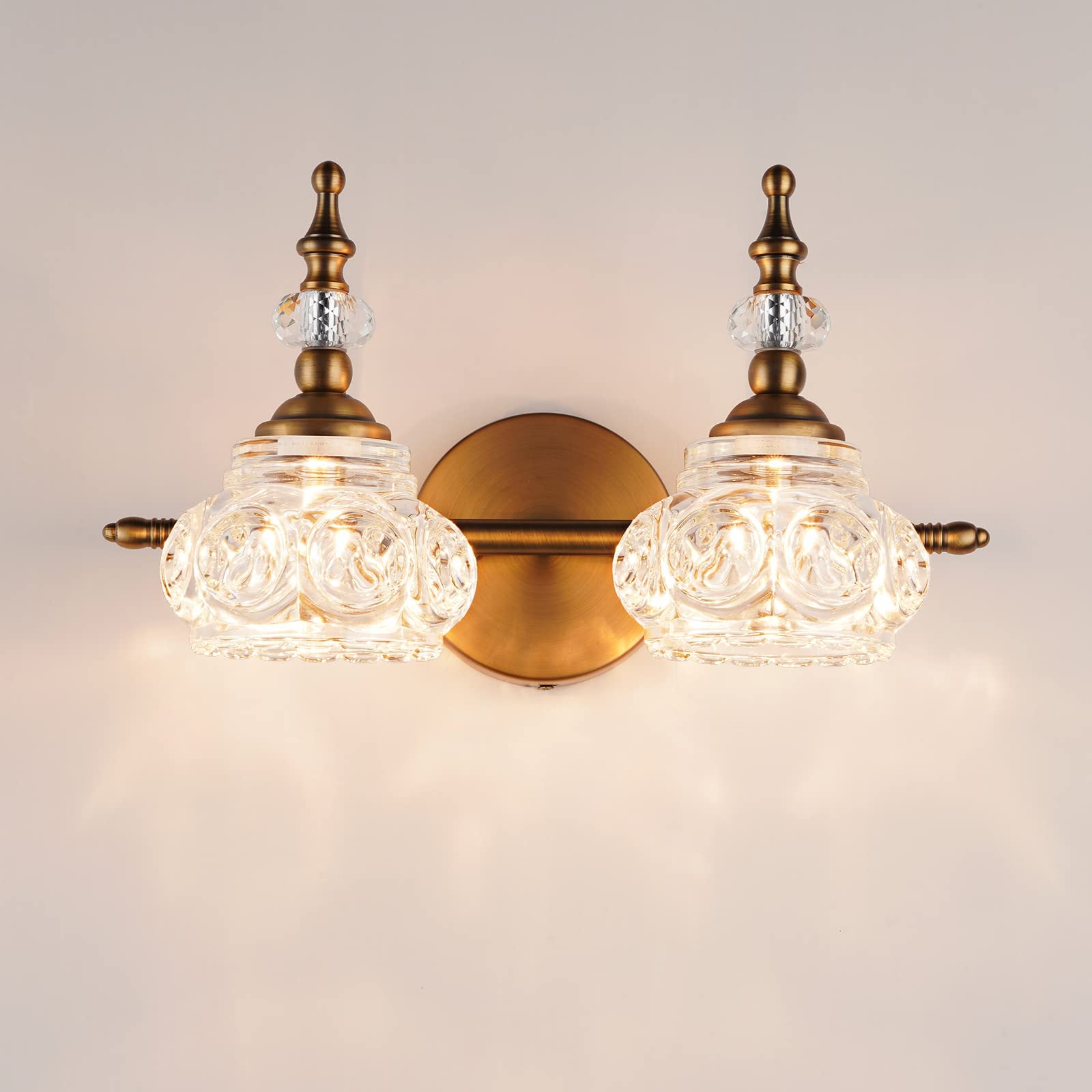 Vintage Brass Bathroom Light Fixture - 2 Light Vanity Lighting for Bathroom & Powder Room | Antique Style Sconce for Mirror Lighting, Dressing Area & Home Decor