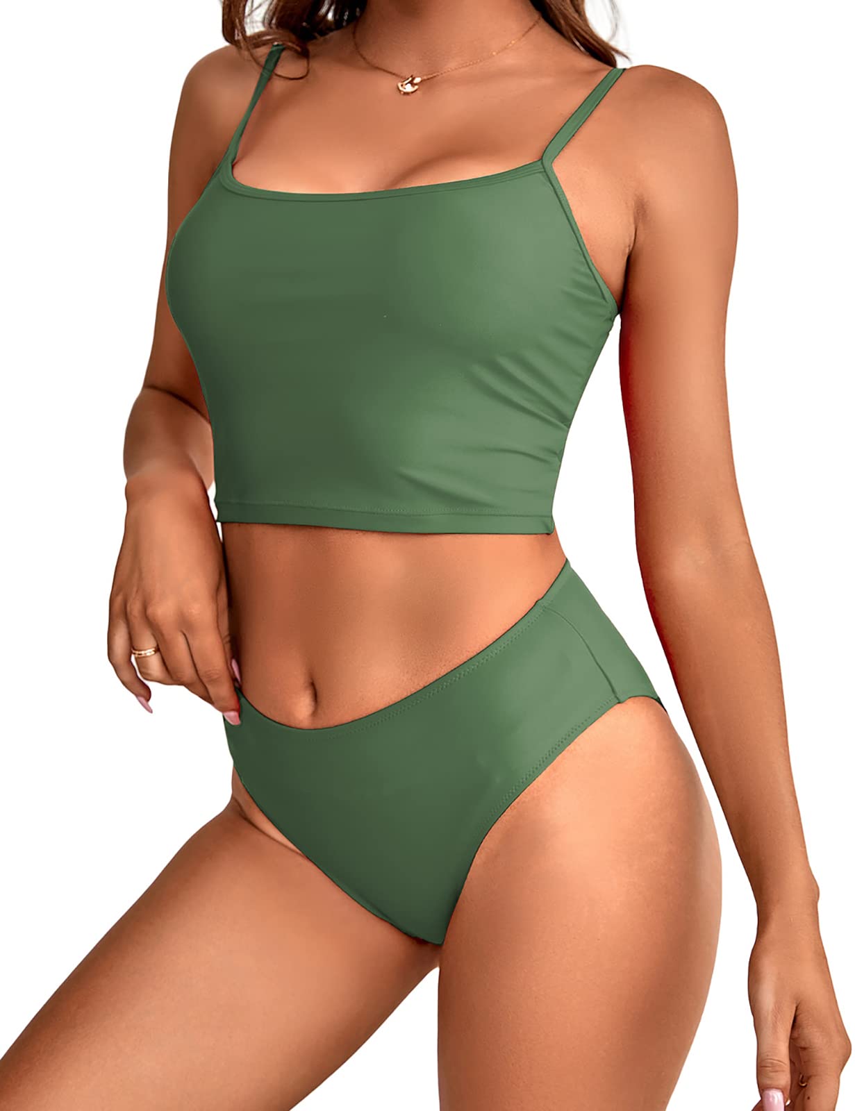 Women's High Waisted Tankini Swimsuit 2 Piece - Tummy Control Bikini Set with Crop Top & High Cut Bottoms | Perfect for Swimming, Beach Vacations & Water Sports