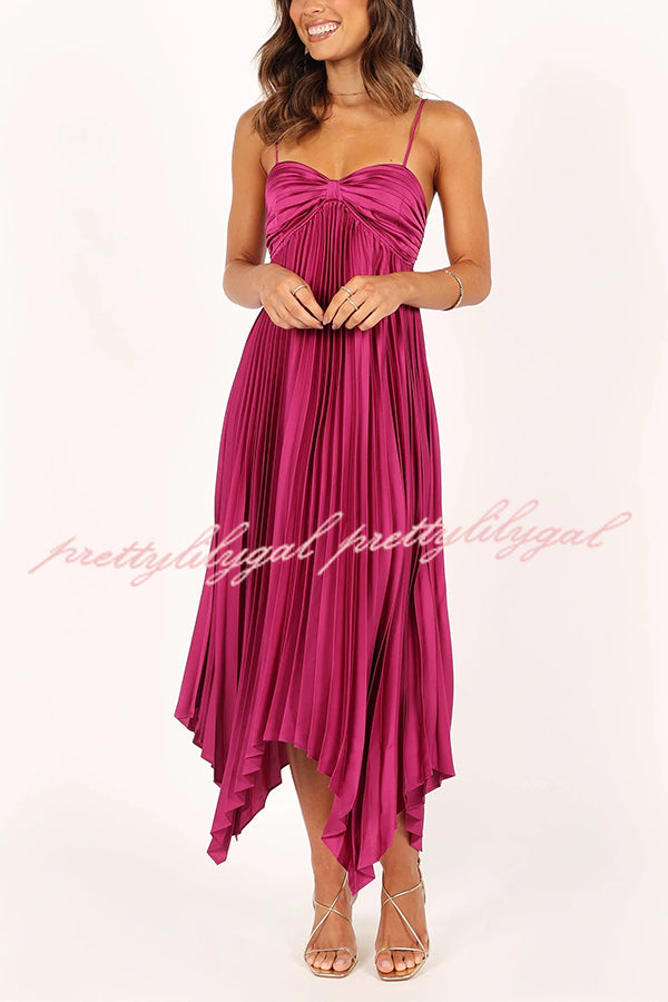 Elegant Solid Color Sexy Suspender Pleated Midi Dress for Women - Trendy Irregular Hem Party & Date Night Outfit