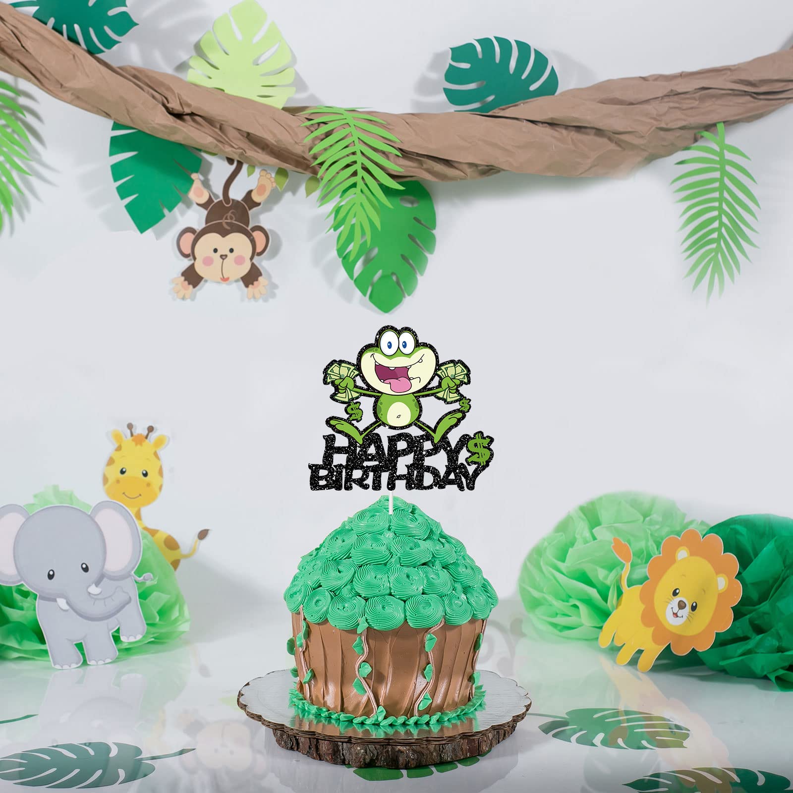 Happy Birthday Frog Cake Topper - Adorable Baby Shower & Rainforest Party Decoration - Animal Theme Cake Supplies for Birthday Cakes, Cupcakes & Desserts
