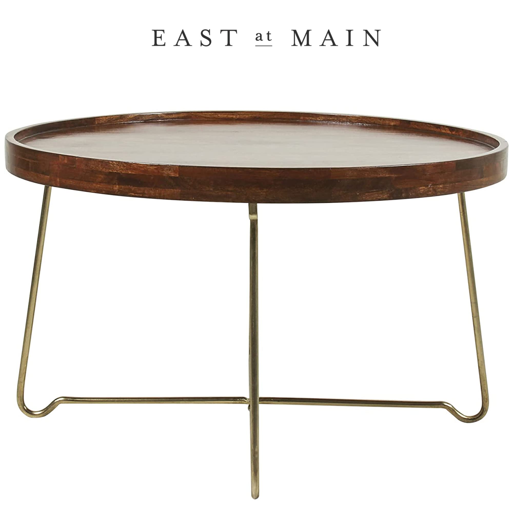 East at Main Aria Solid Mango Wood Tray Top Coffee Table - Rustic Modern Living Room Furniture for Home Decor & Entertaining