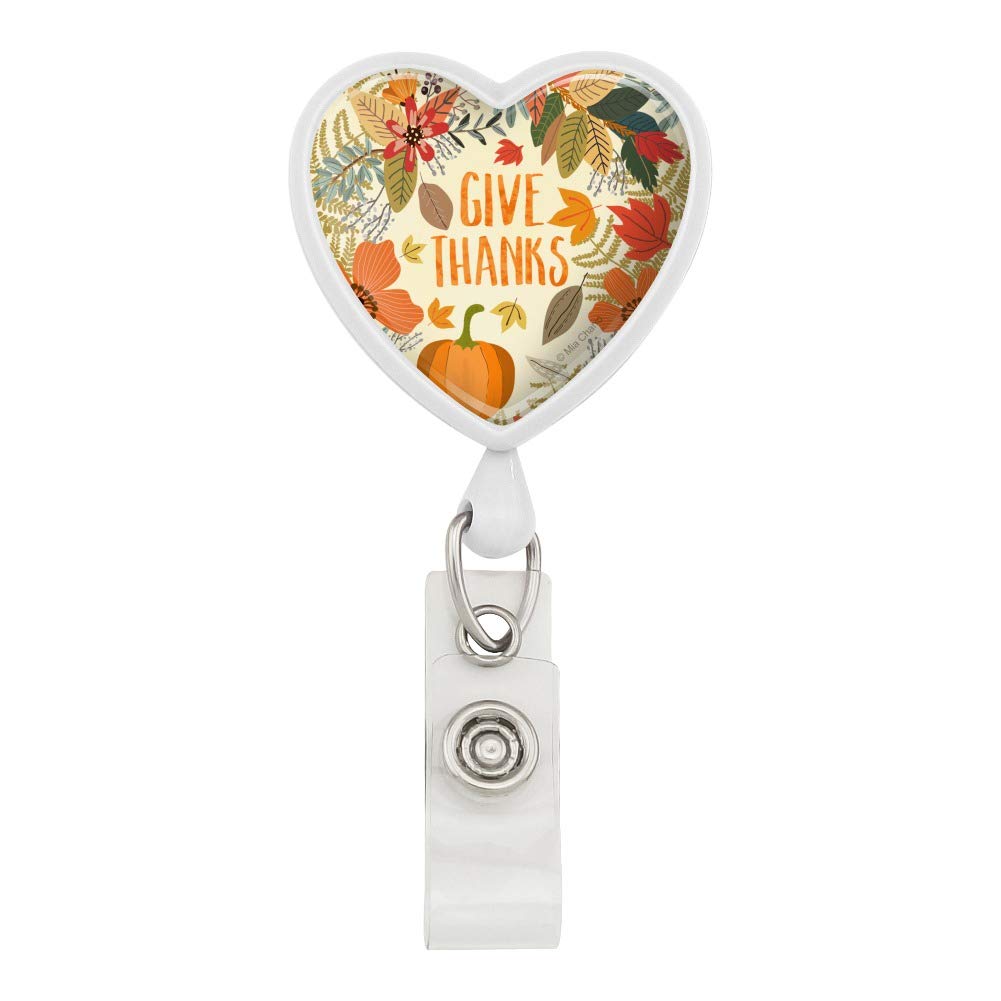 Thanksgiving Pumpkin Heart Lanyard - Retractable Reel Badge Holder for ID Cards, Keys & Work Security (Perfect for Teachers, Nurses & Office Professionals)
