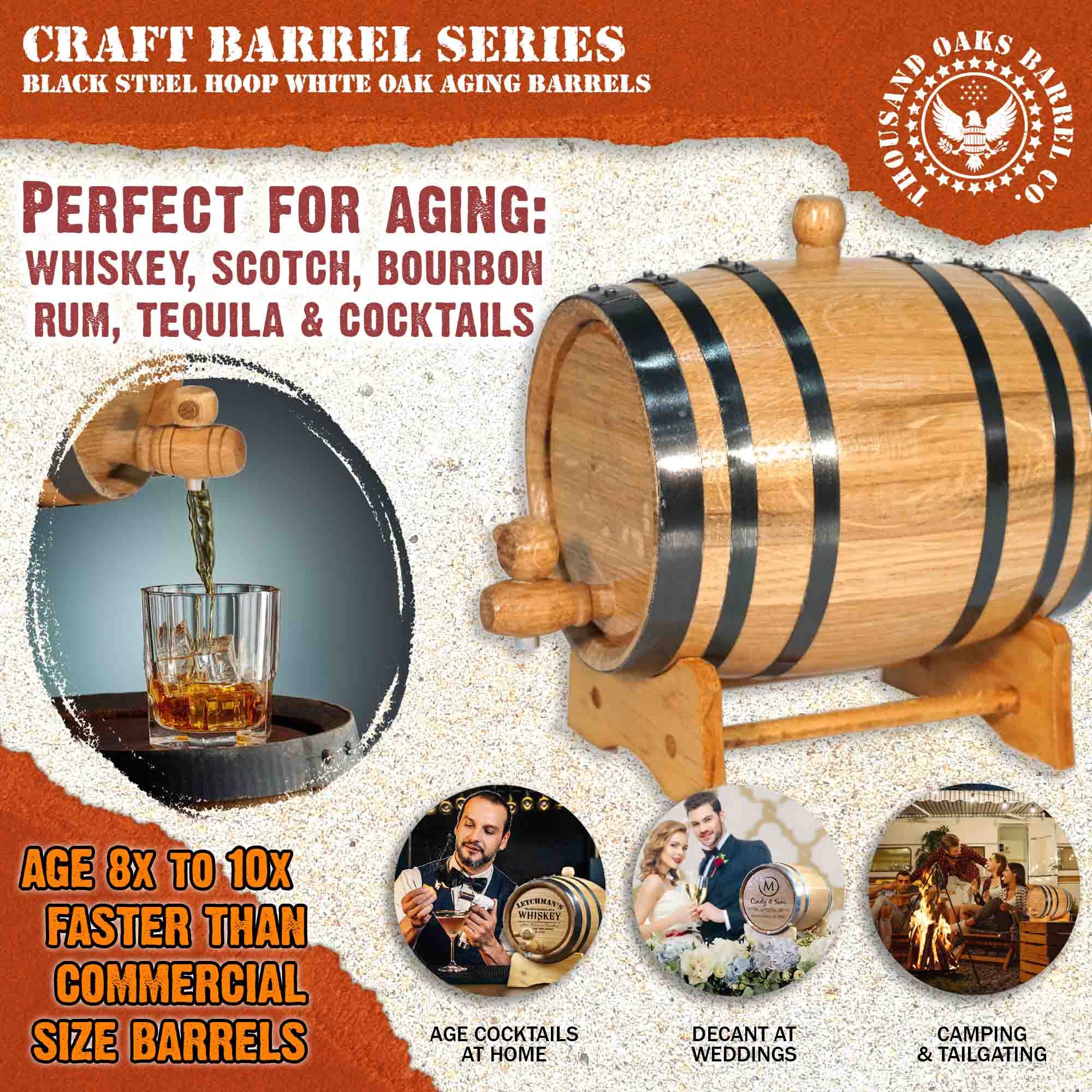 1 Gallon (5 Liter) Oak Aging Barrel with Stand, Bung & Spigot - Premium Charred Wooden Mini Whiskey Barrel for Aging Whiskey, Bourbon, Rum, Tequila, Mead Wine - Perfect for Home Brewing, Cocktail Crafting & DIY Liquor Maturation