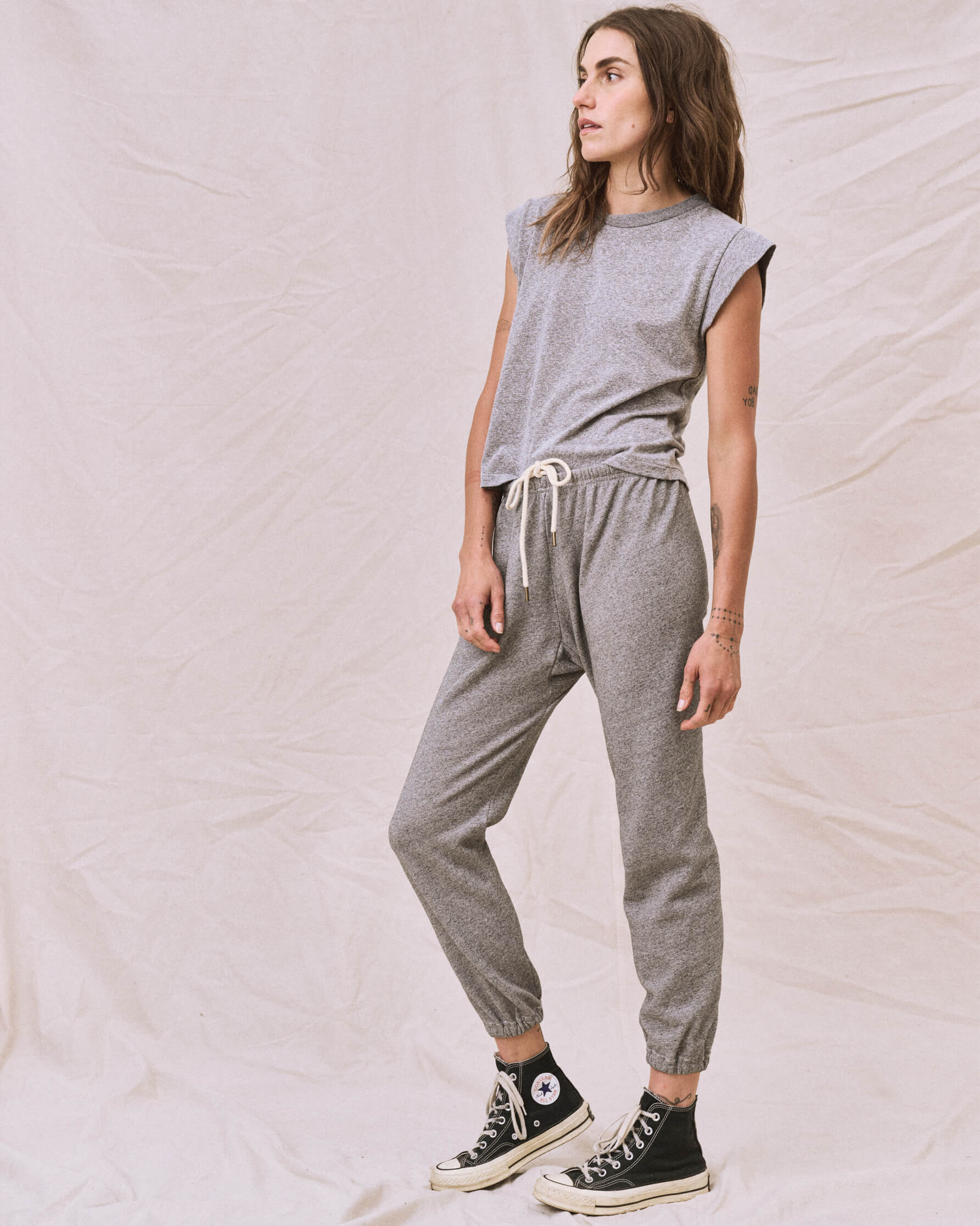 The Peak Shoulder Tee - Soft Heather Grey Cotton T-Shirt for Men & Women | Casual Wear, Layering & Everyday Comfort