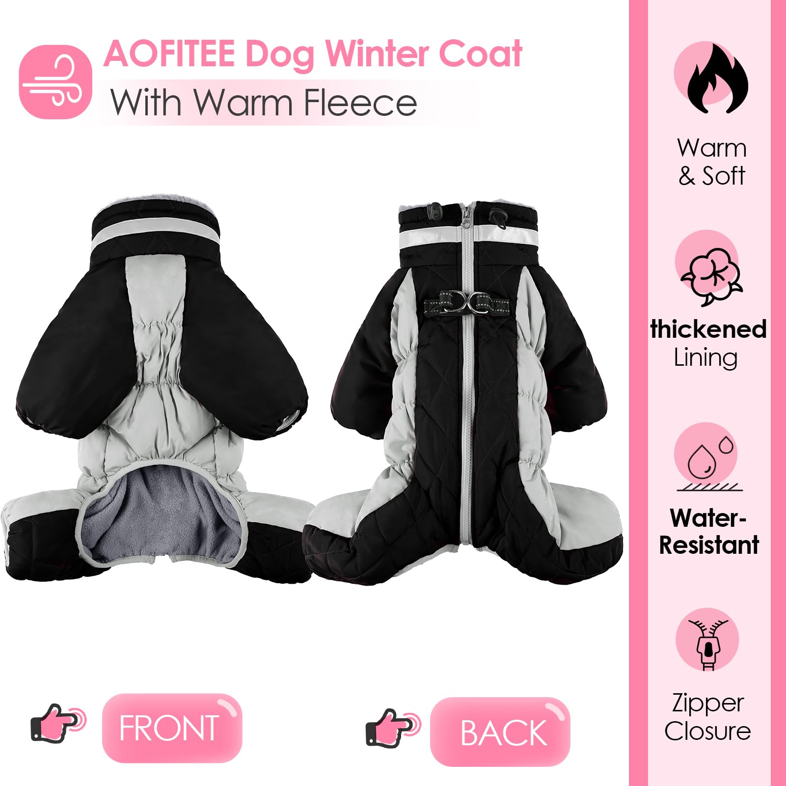AOFITEE Small Dog Winter Jacket with Built-in Harness - Windproof Reflective Puffer Coat for Small, Medium & Large Dogs - Warm Fleece Snowsuit for Cold Weather Walking & Outdoor Adventures
