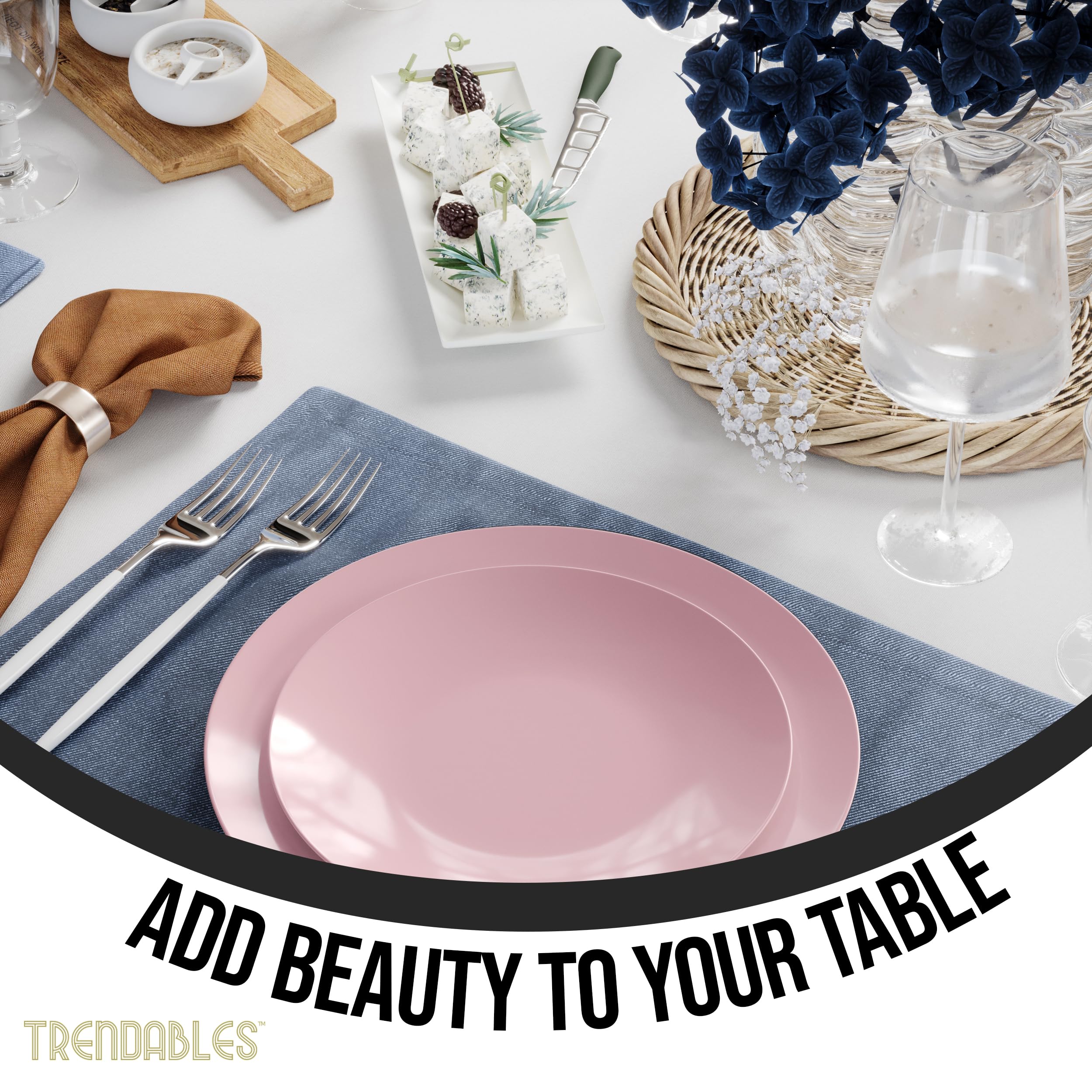 Trendables 120-Piece Pink Plastic Dinner Plates Set - 60 Heavy Duty 10-Inch Dinner Plates & 60 8-Inch Dessert Plates | Disposable Party Tableware for Weddings, Birthdays, BBQs & Events | Durable BPA-Free Plastic Plates for 60 Guests