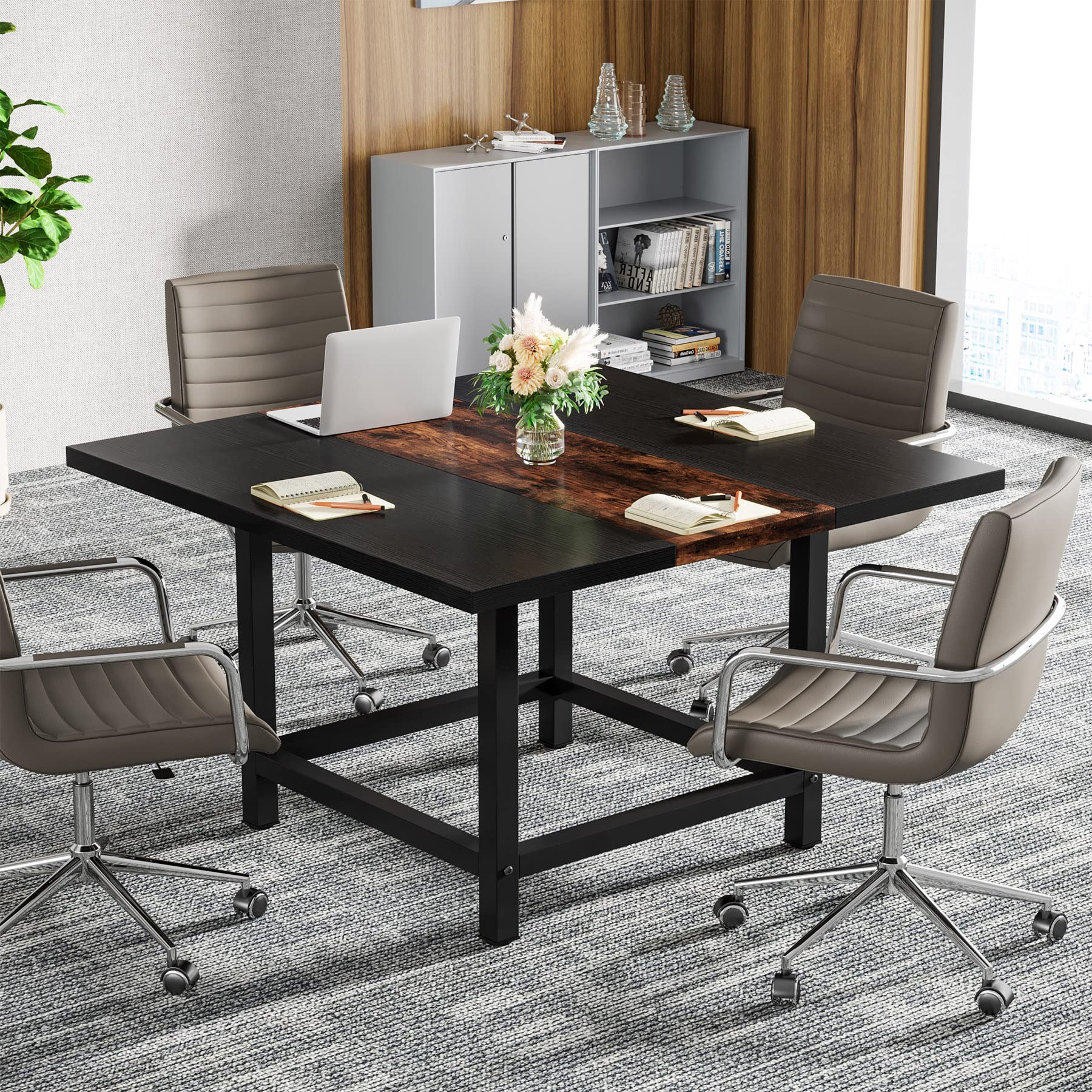 Tribesigns 6.5 Ft Modular Conference Table - Rustic Rectangular Wood Desk 78.74