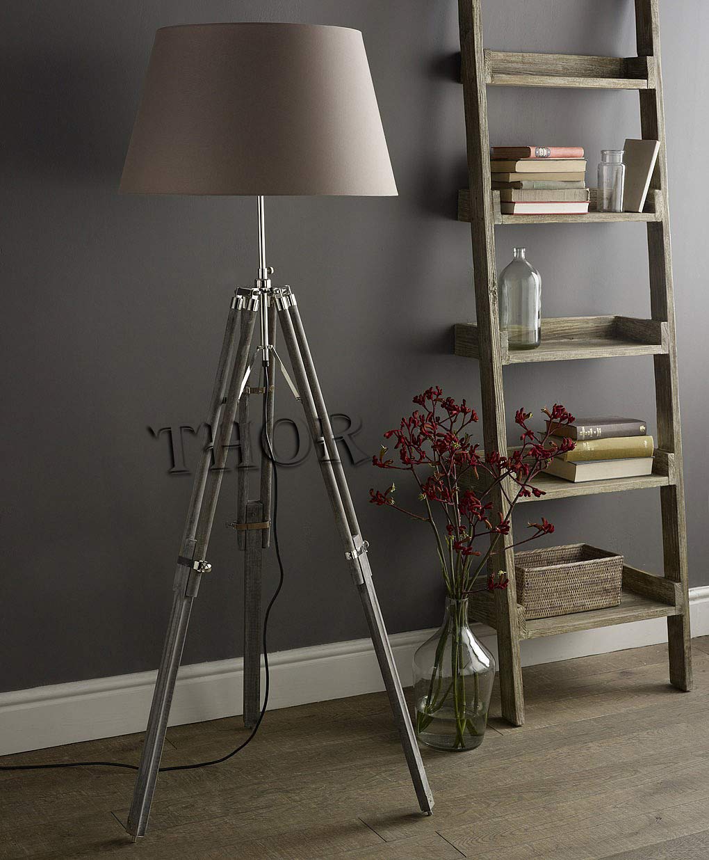 Vintage Grey Tripod Floor Lamp - Classic Nautical Rustic Home Decor, Industrial Style Standing Light for Living Room, Bedroom, or Office (Shade Not Included) - Perfect Gift for Housewarming & Interior Design