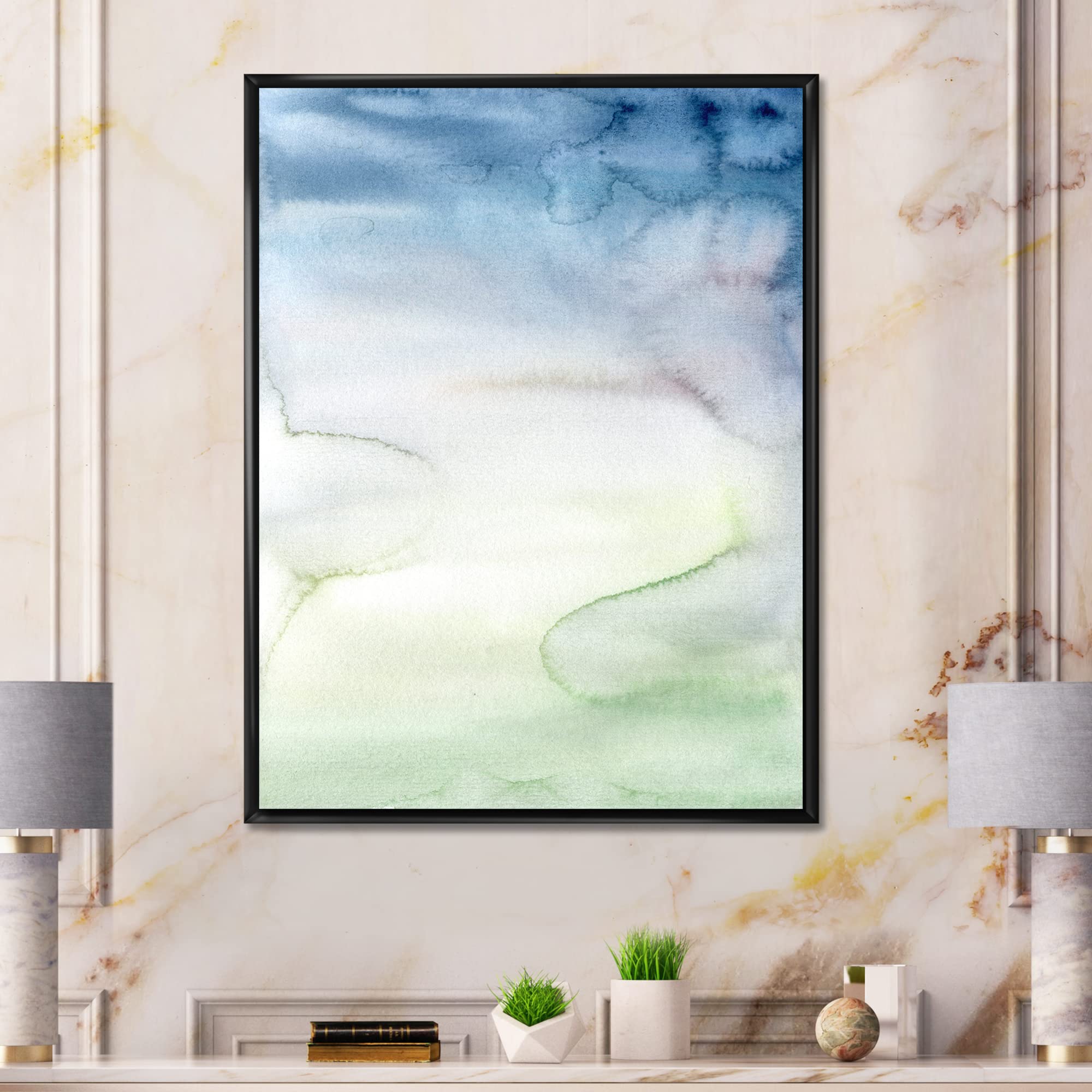 Pastel Abstract Canvas Wall Art with Dark Blue, Green & White Spots - Modern Framed Print for Living Room, Bedroom & Office Decor