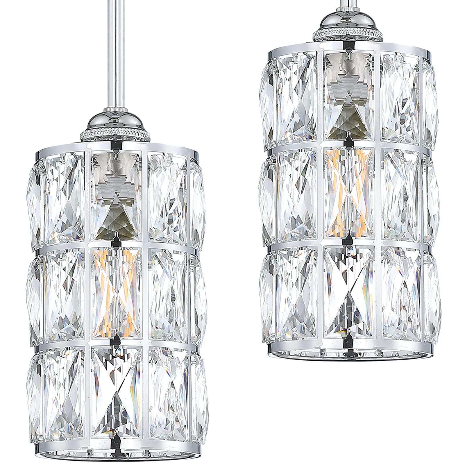 Doraimi 2-Pack Modern Crystal Kitchen Island Pendant Light - Chrome Finish with Metal Shade for Dining Room, Bar, Living Room & Corridor | Elegant Lighting for Home Decor & Interior Design