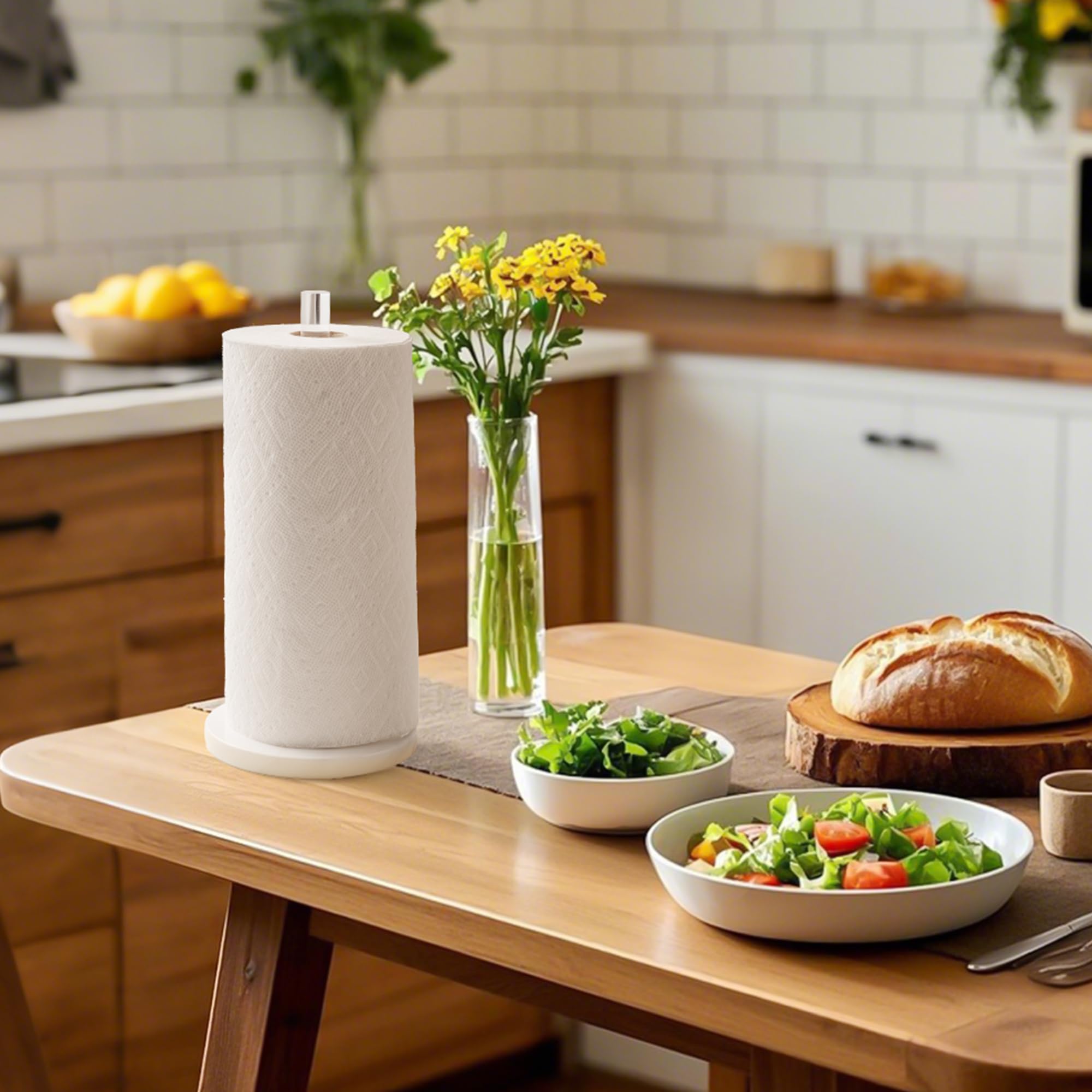 Stainless Steel Paper Towel Holder with White Marble Base - Countertop & Wall Mount Kitchen Towel Rack - 5.5