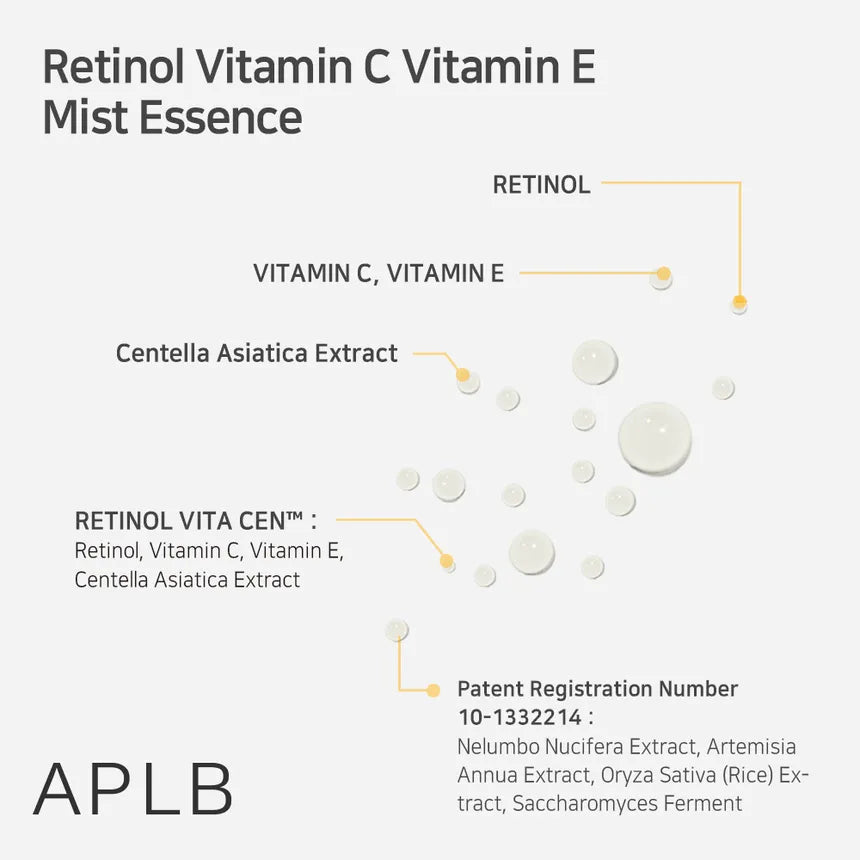 APLB Retinol Vitamin C Vitamin E Mist Essence 105ml - Hydrating Facial Spray for Glowing Skin | Perfect for Morning Routine, Travel & Post-Workout Refreshment