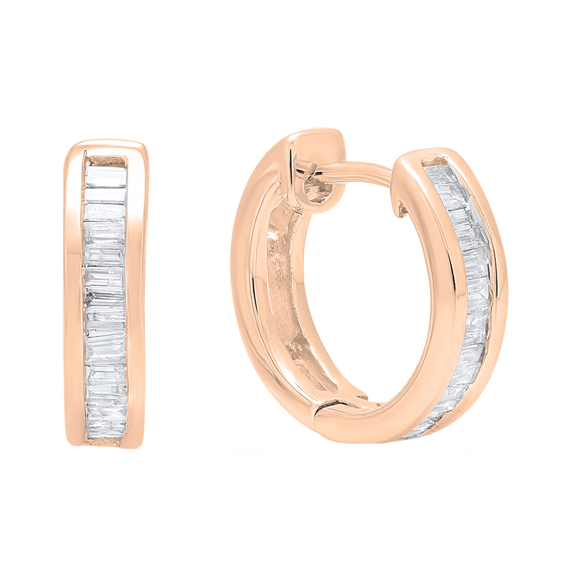 0.18 Cttw Baguette White Diamond Hoop Earrings for Women - 10K Solid Gold Dazzlingrock Collection - Perfect for Weddings, Parties & Everyday Elegance