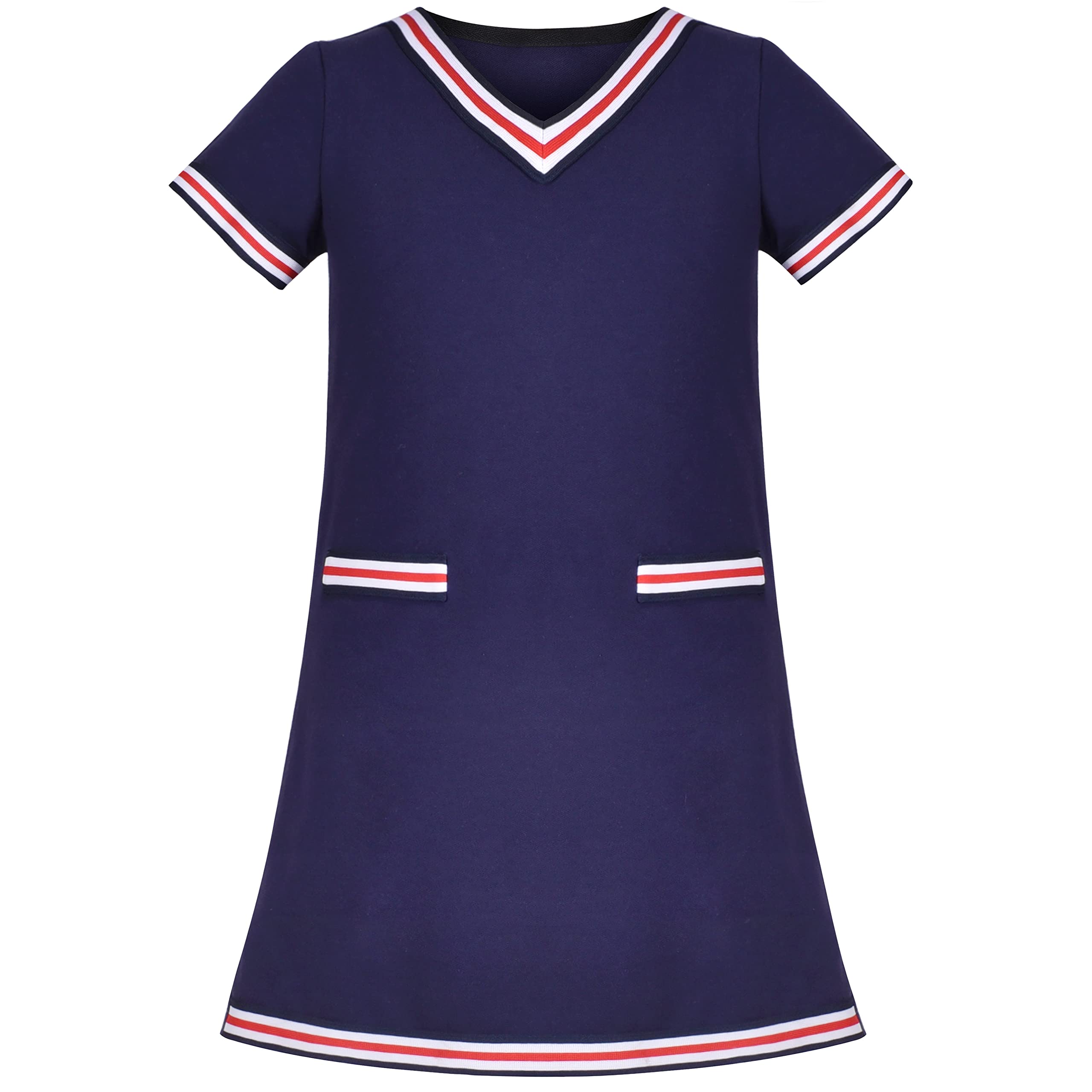 Sunny Fashion Girls Navy Blue School Uniform Dress - Short Sleeve Back to School Outfit for Classroom & Special Events