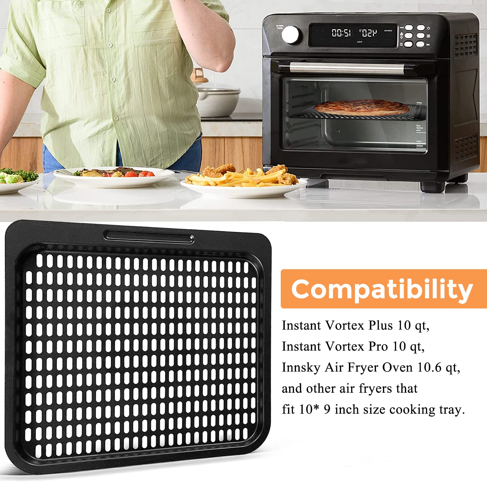 10 QT Air Fryer Cooking Tray Replacement - Stainless Steel Mesh Rack for Instant Vortex, Innsky, Chefman & Most Air Fryer Ovens | Dishwasher Safe Accessories | Perfect for Roasting, Baking & Reheating Meals