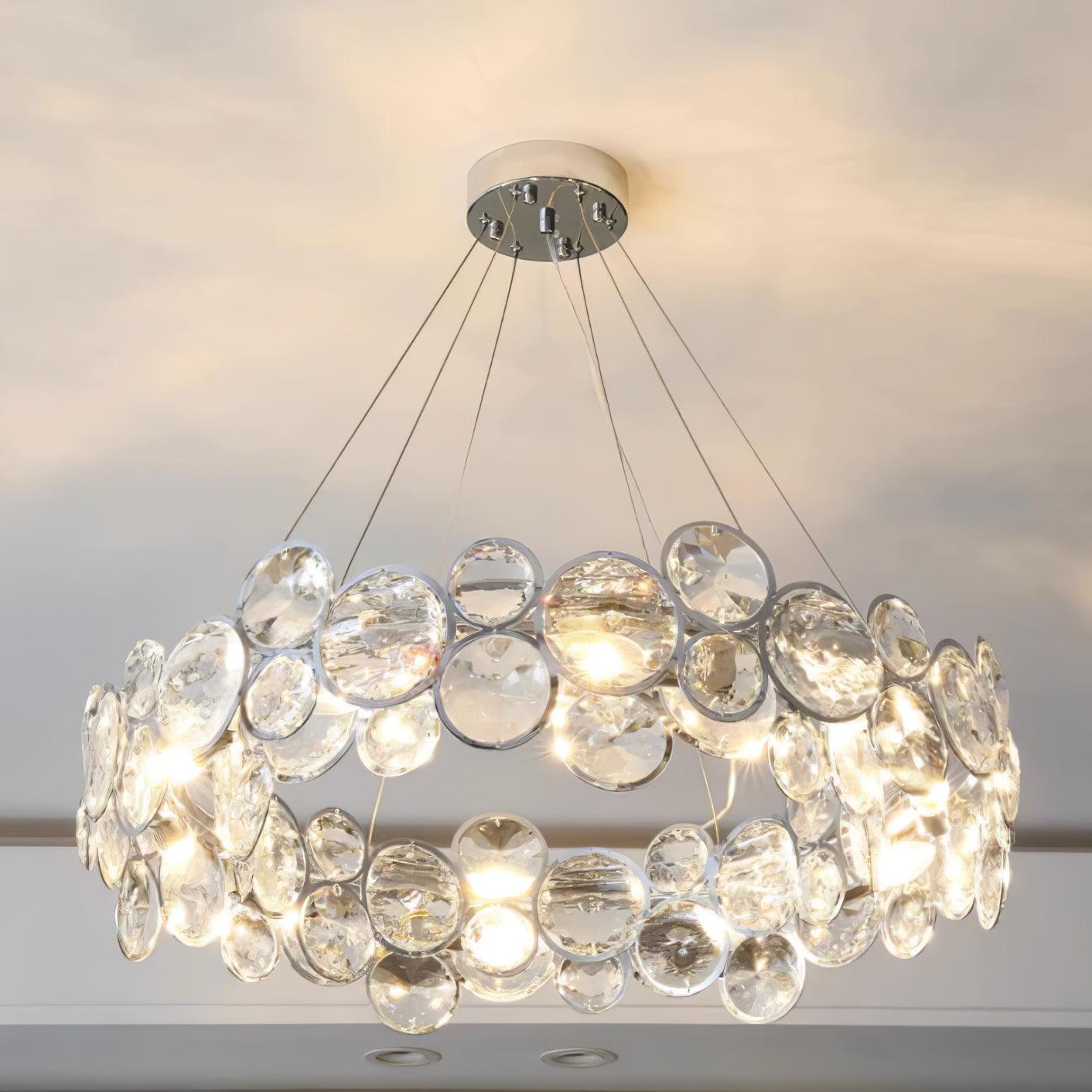 Elegant Chrome Round Crystal Chandelier - Modern Ceiling Light Fixture for Dining Room, Bedroom & Living Room Decor