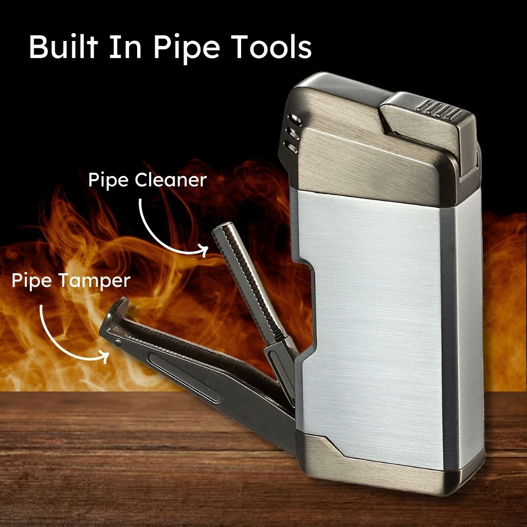Visol Epirus Soft Flame Pipe Lighter - Silver | Premium Windproof Butane Lighter for Cigars & Tobacco Pipes | Perfect for Outdoor Use, Camping & Travel