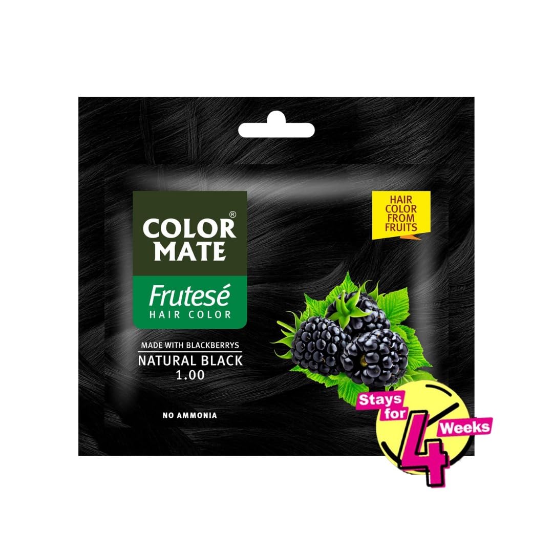 COLOR MATE FRUTESE Natural Blackberry Hair Dye - Ammonia-Free Fruit-Based Hair Color (Pack of 6) | For Vibrant, Chemical-Free Color at Home or Salon