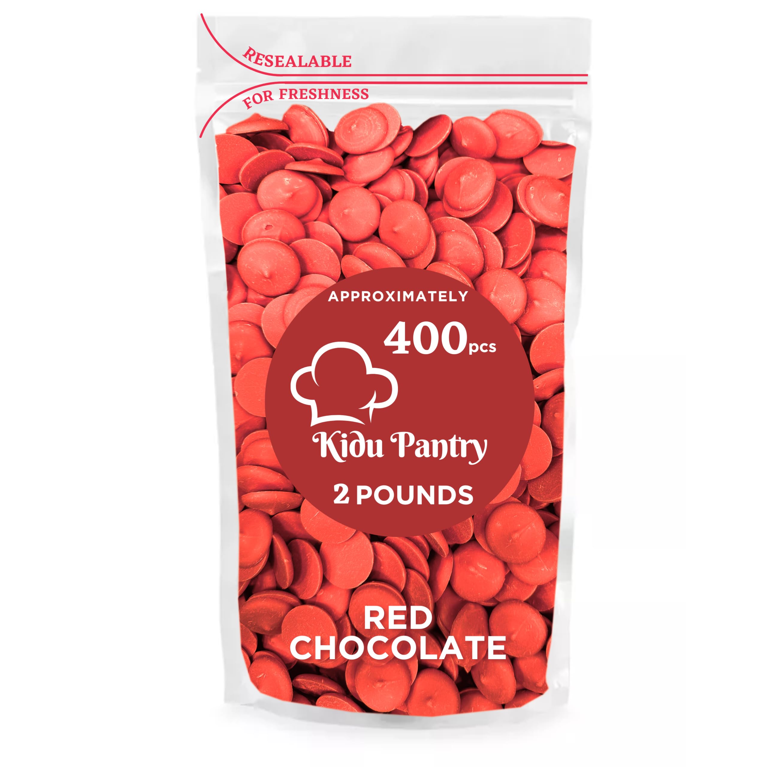 Premium Red Melting Chocolate Wafers - 32oz (2lb) Bulk Resealable Bag for Baking, Candy Making & Valentine's Day Gifts - Ideal for Cake Decorating, Chocolate Fountains & DIY Treats