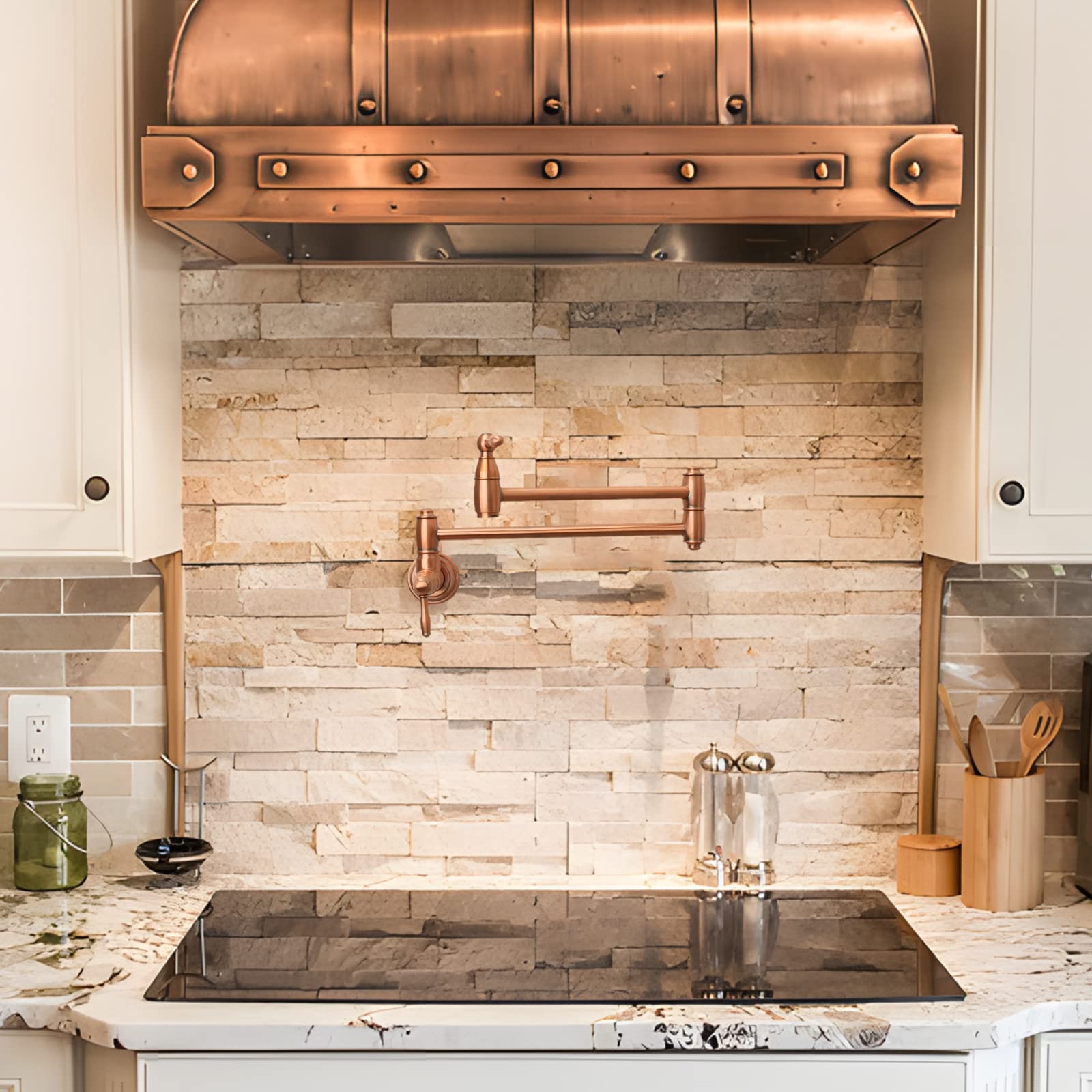 Akicon Wall Mounted Copper Kitchen Faucet Pot Filler with 5-Year Warranty - High-Arc Swing Spout for Easy Pot Filling - Perfect for Home Chefs and Busy Kitchens