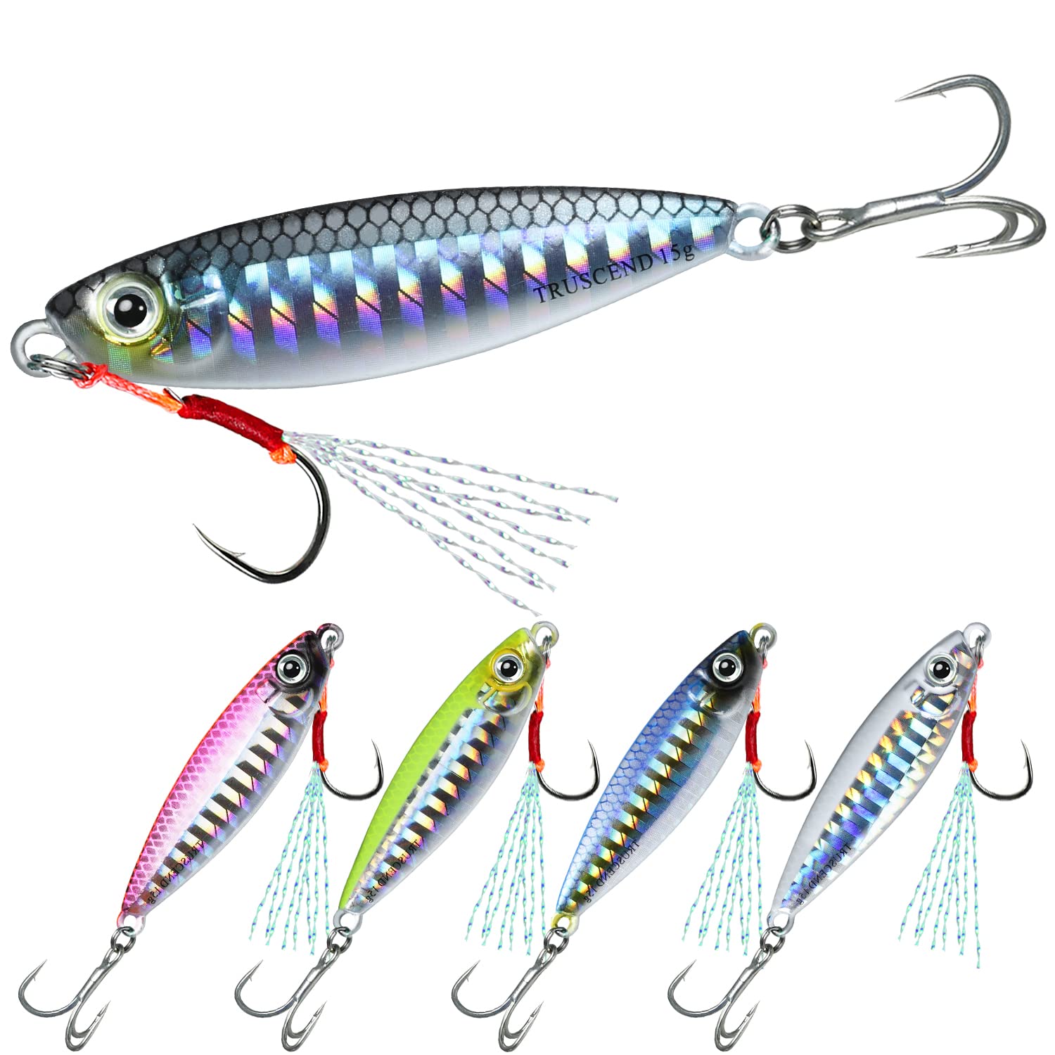TRUSCEND Premium Saltwater Fishing Lures - Shiny Jigging Spoons with Sharp Hooks for Bass, Salmon & Tuna | Captain's Favorite Slow Pitch Jigs for Deep Sea & Freshwater Fishing | Durable Lures for Professional & Recreational Anglers