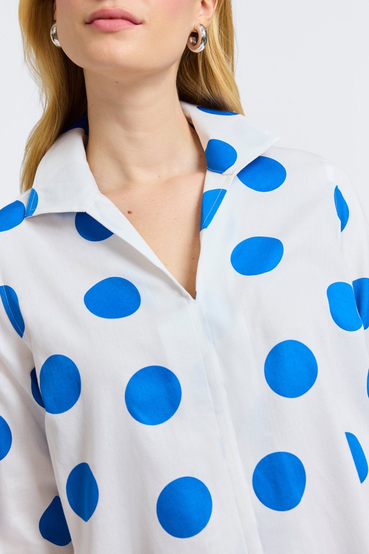 Agnes Springtime Dot 3/4 Sleeve Popover Blouse - Women's Floral Print Casual Top for Office, Date Night & Spring Outfits