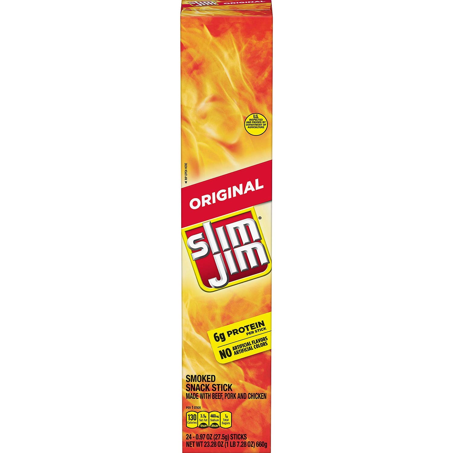 Slim Jim Giant Smoked Meat Snacks - Original Flavor, 0.97oz Beef Sticks (24 Pack) | High Protein Snack for Road Trips, Camping & Emergency Food Supply